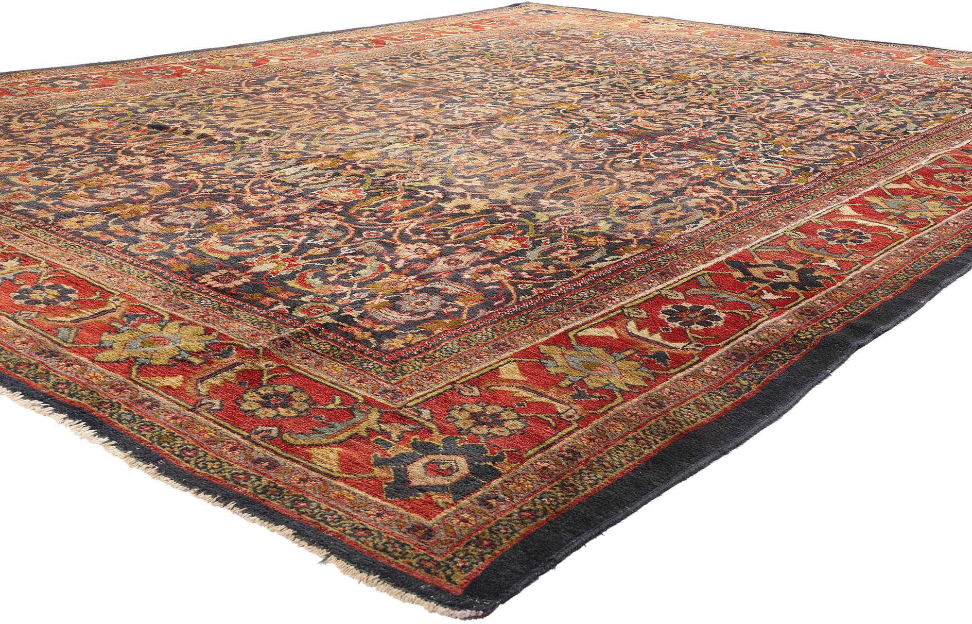 79130 Antiker persischer Sultanabad-Teppich des späten 19. Jahrhunderts, 10'08 x 13'08. Dieser handgeknüpfte antike persische Sultanabad-Teppich aus Wolle aus dem späten 19. Jahrhundert ist ein beeindruckendes Zeugnis der Kunstfertigkeit und