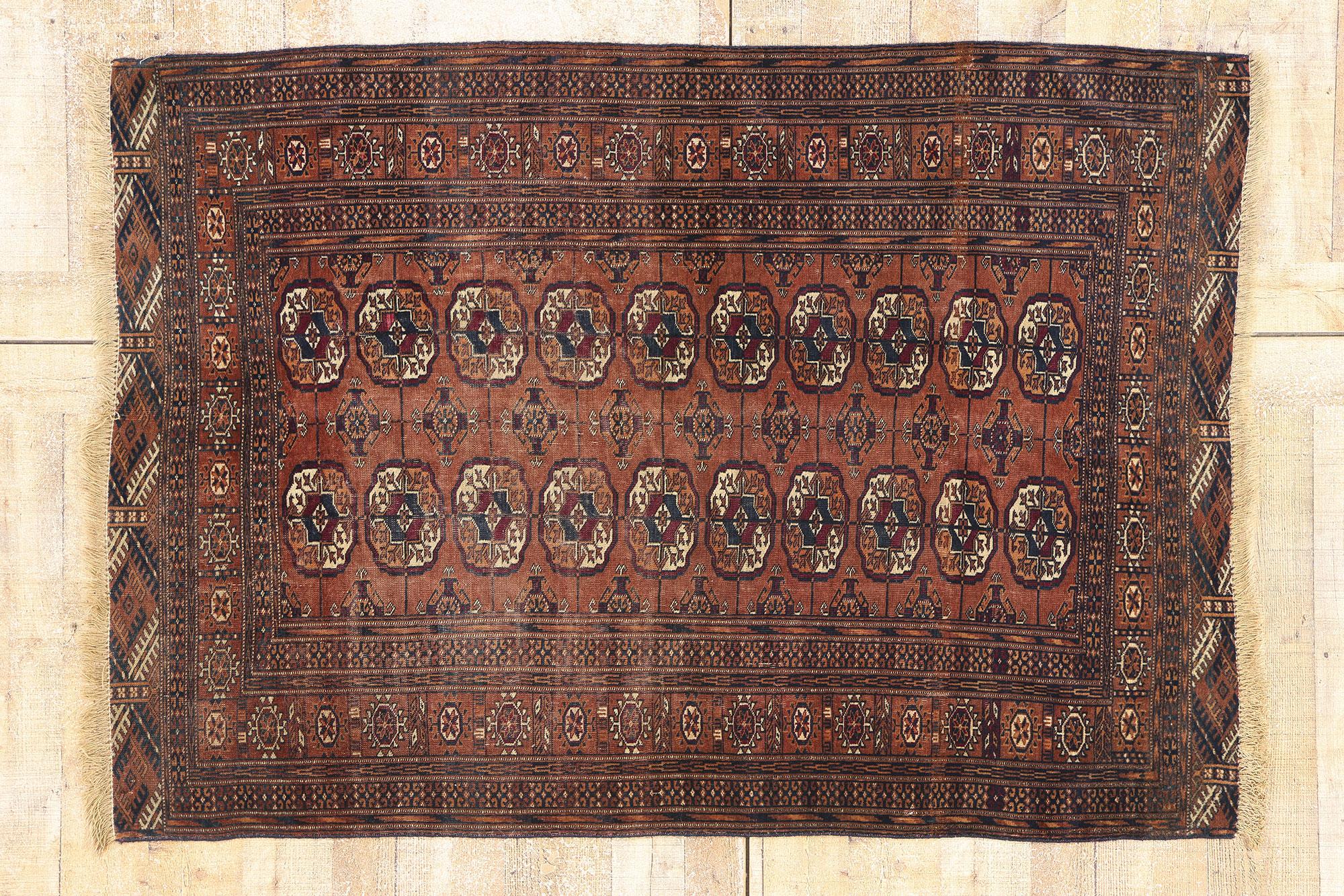 Late 19th Century Antique Persian Turkoman Tekke Carpet with Tribal Style For Sale 5