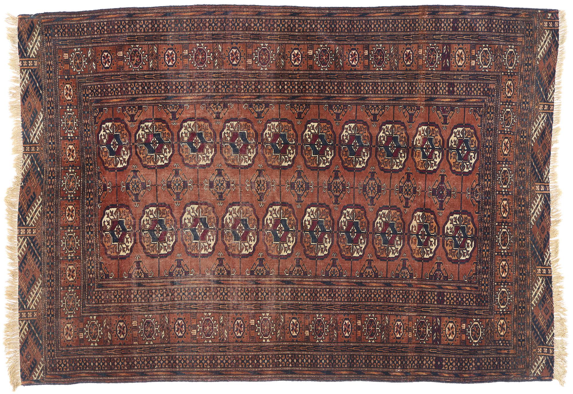 Late 19th Century Antique Persian Turkoman Tekke Carpet with Tribal Style For Sale 6