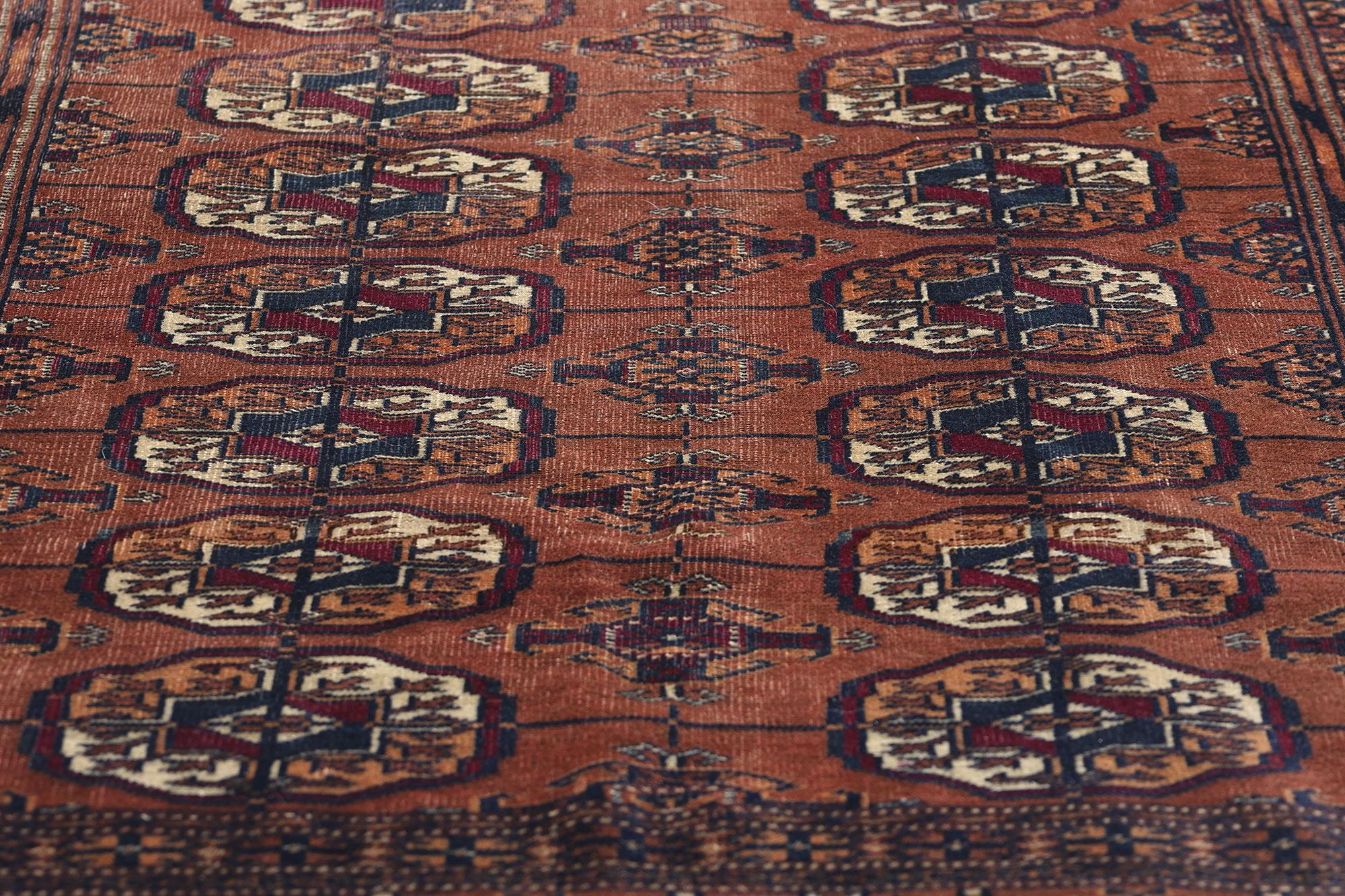 Wool Late 19th Century Antique Persian Turkoman Tekke Carpet with Tribal Style For Sale
