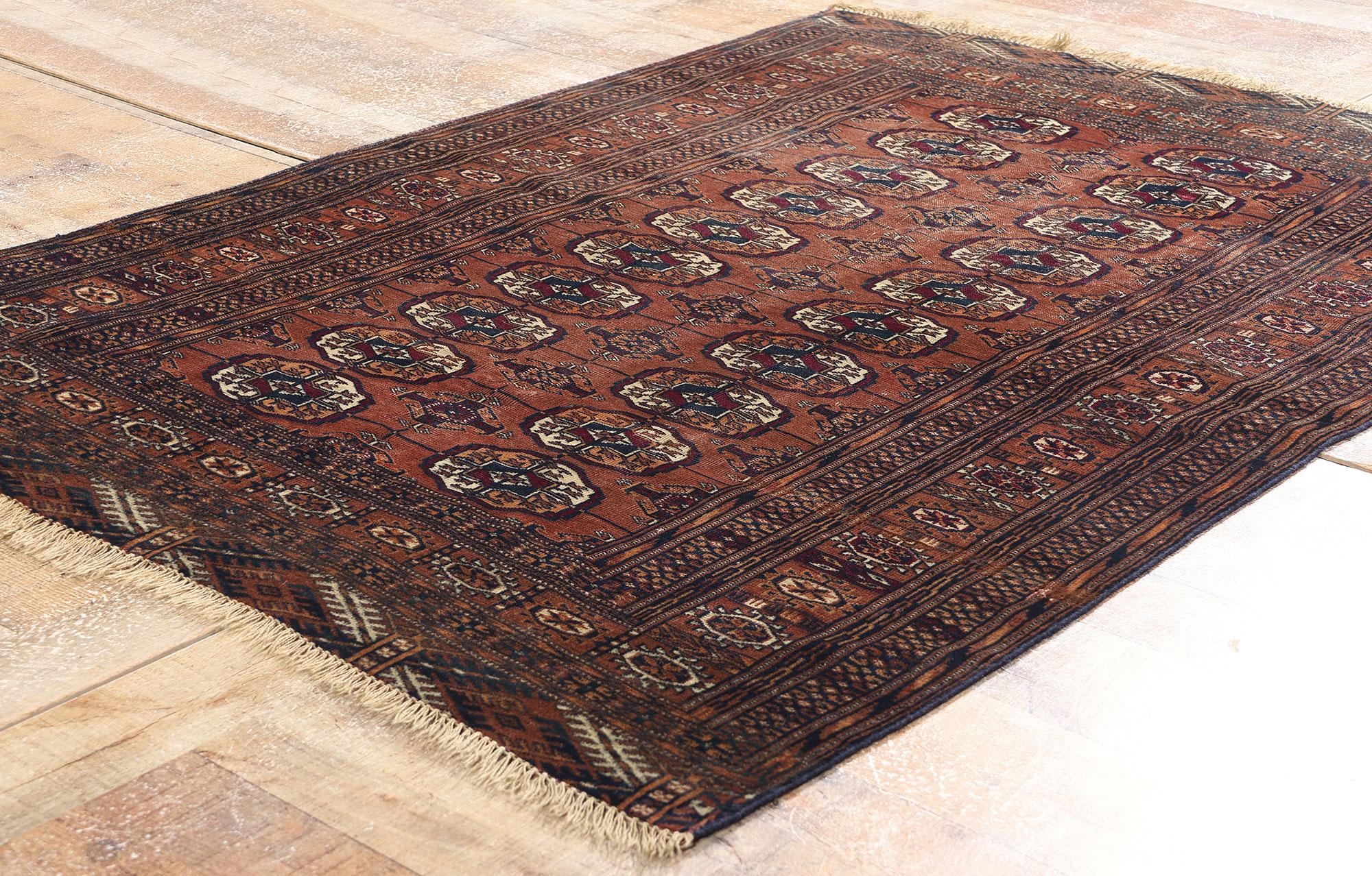 Late 19th Century Antique Persian Turkoman Tekke Carpet with Tribal Style For Sale 3