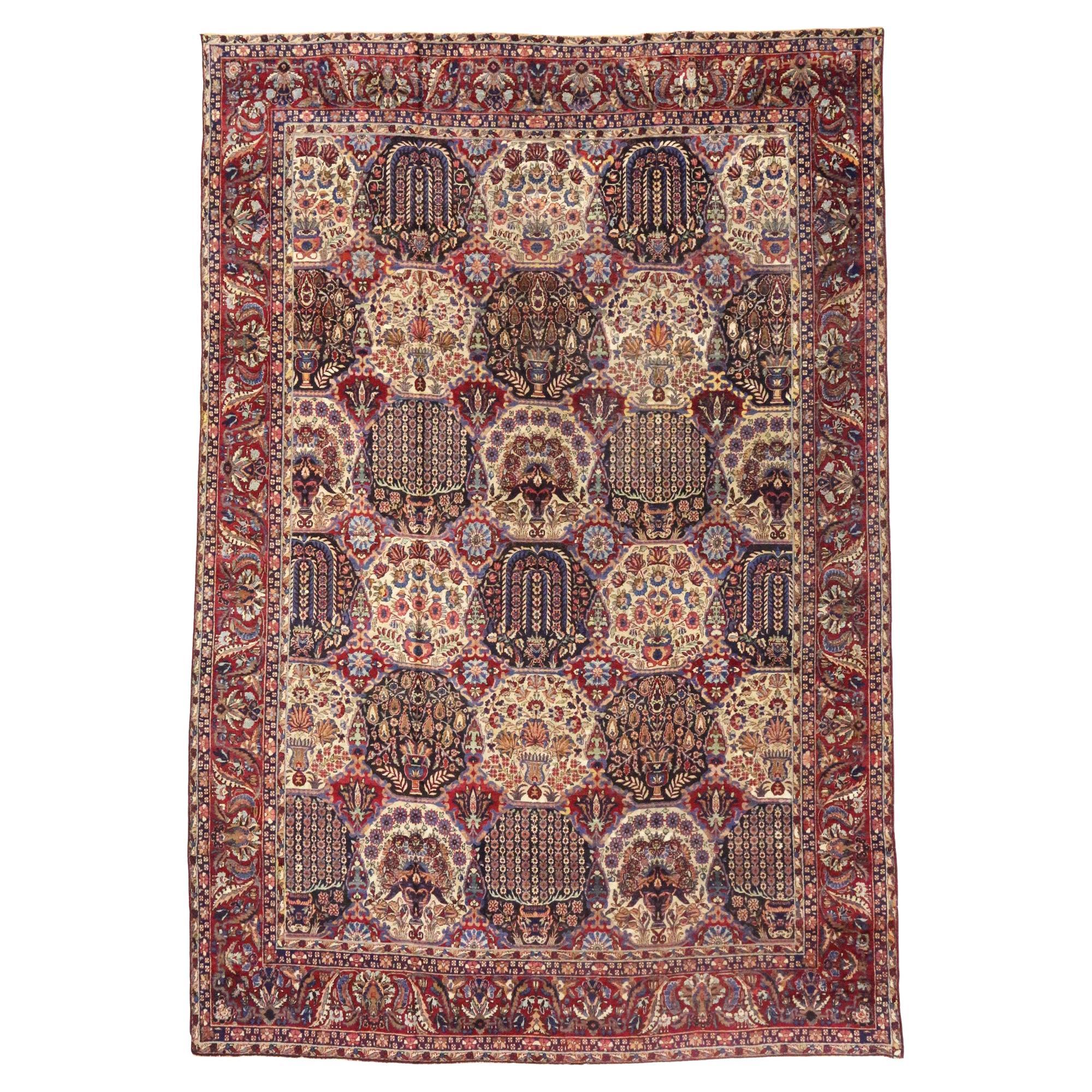 Late 19th Century Antique Persian Yazd Carpet with Traditional Style