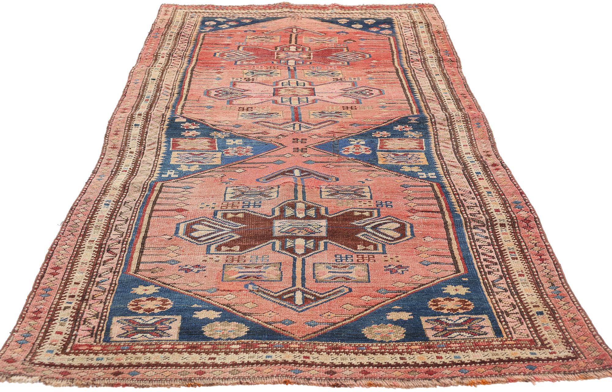 Bohemian Late 19th Century Antique Pink Persian Kurdish Carpet with Traditional Style For Sale