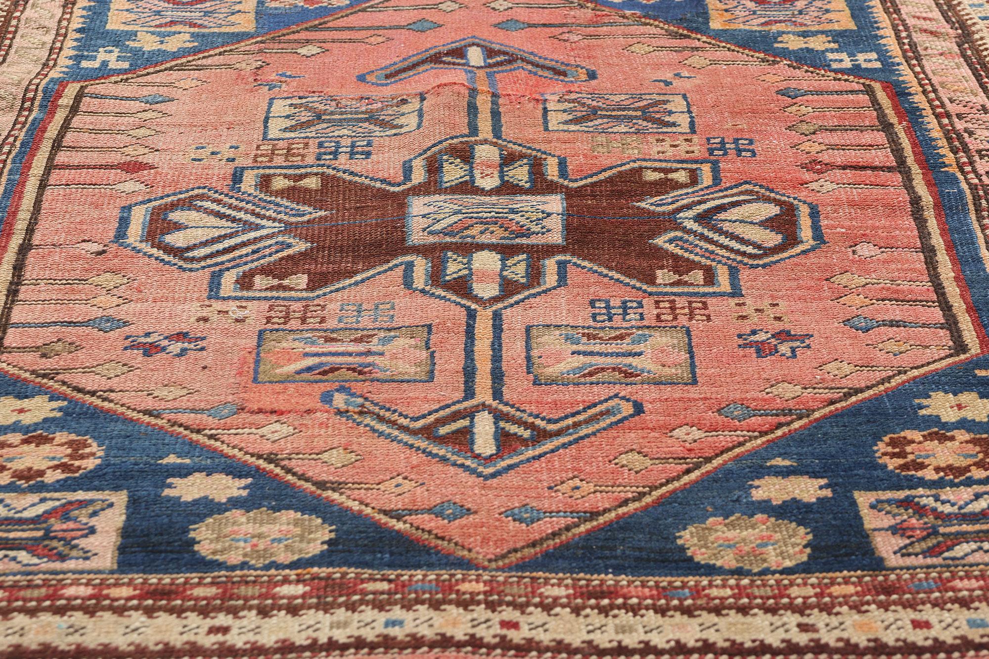 Late 19th Century Antique Pink Persian Kurdish Carpet with Traditional Style In Distressed Condition For Sale In Dallas, TX