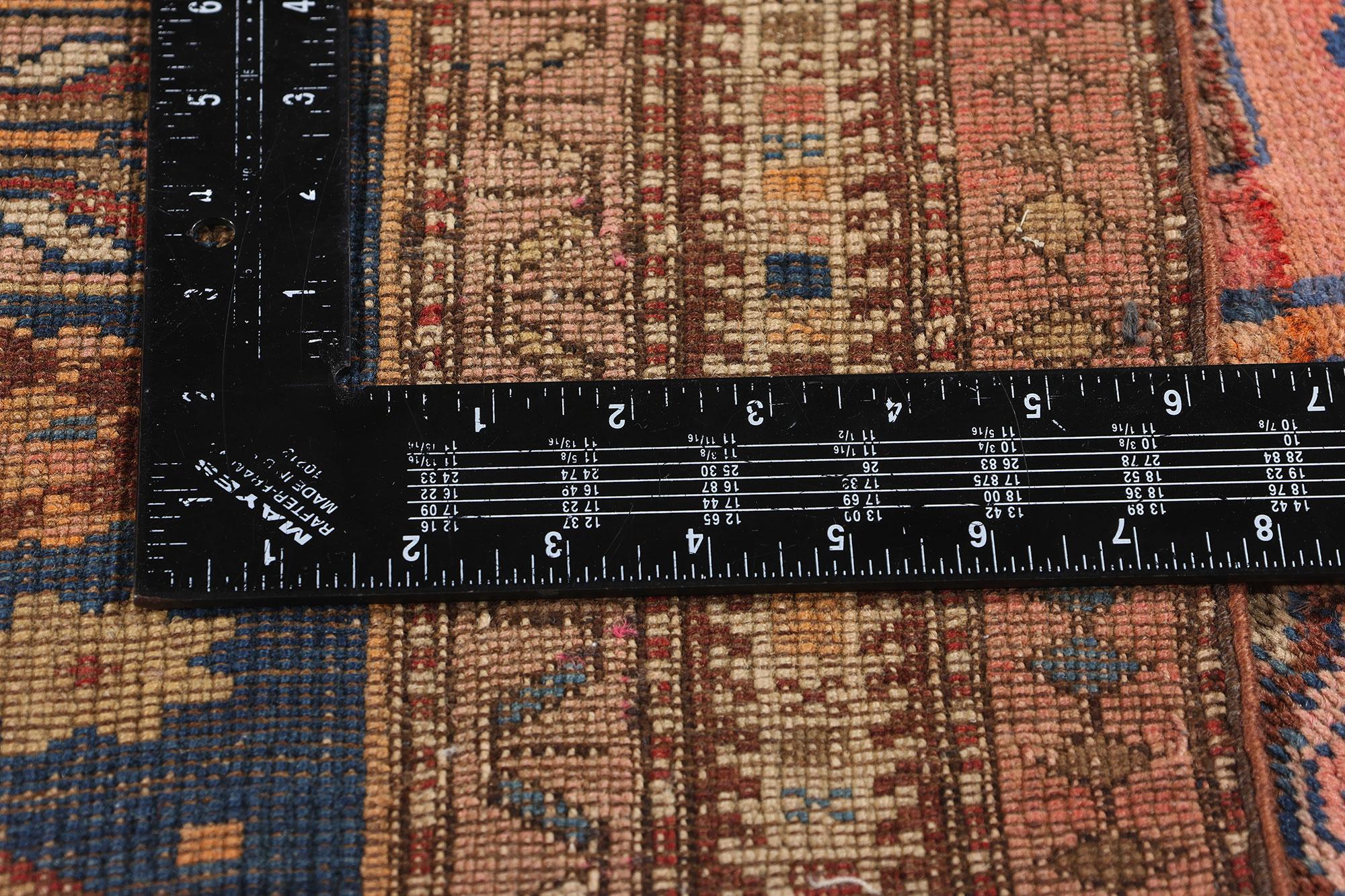 Wool Late 19th Century Antique Pink Persian Kurdish Carpet with Traditional Style For Sale