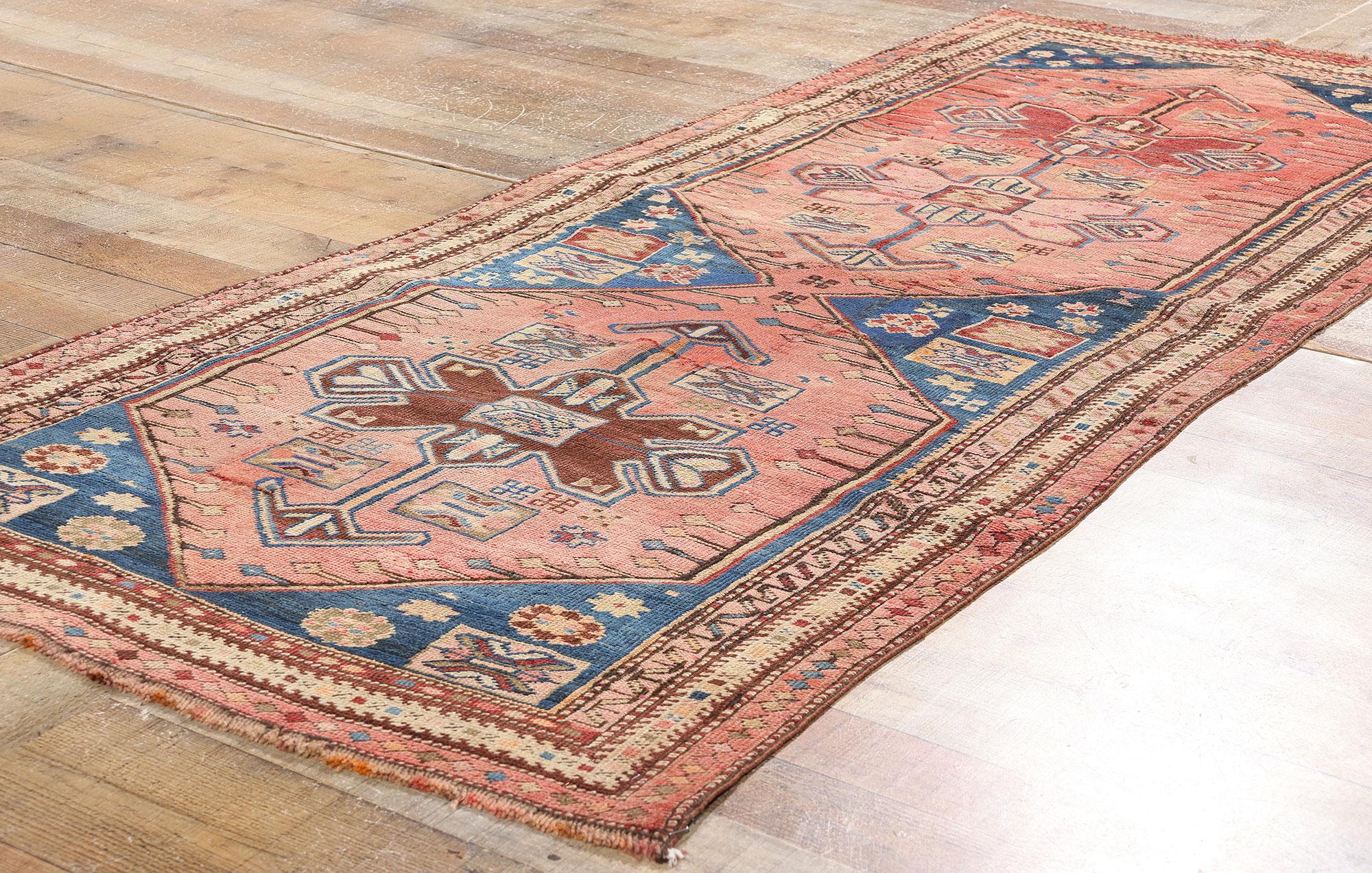 Late 19th Century Antique Pink Persian Kurdish Carpet with Traditional Style For Sale 1