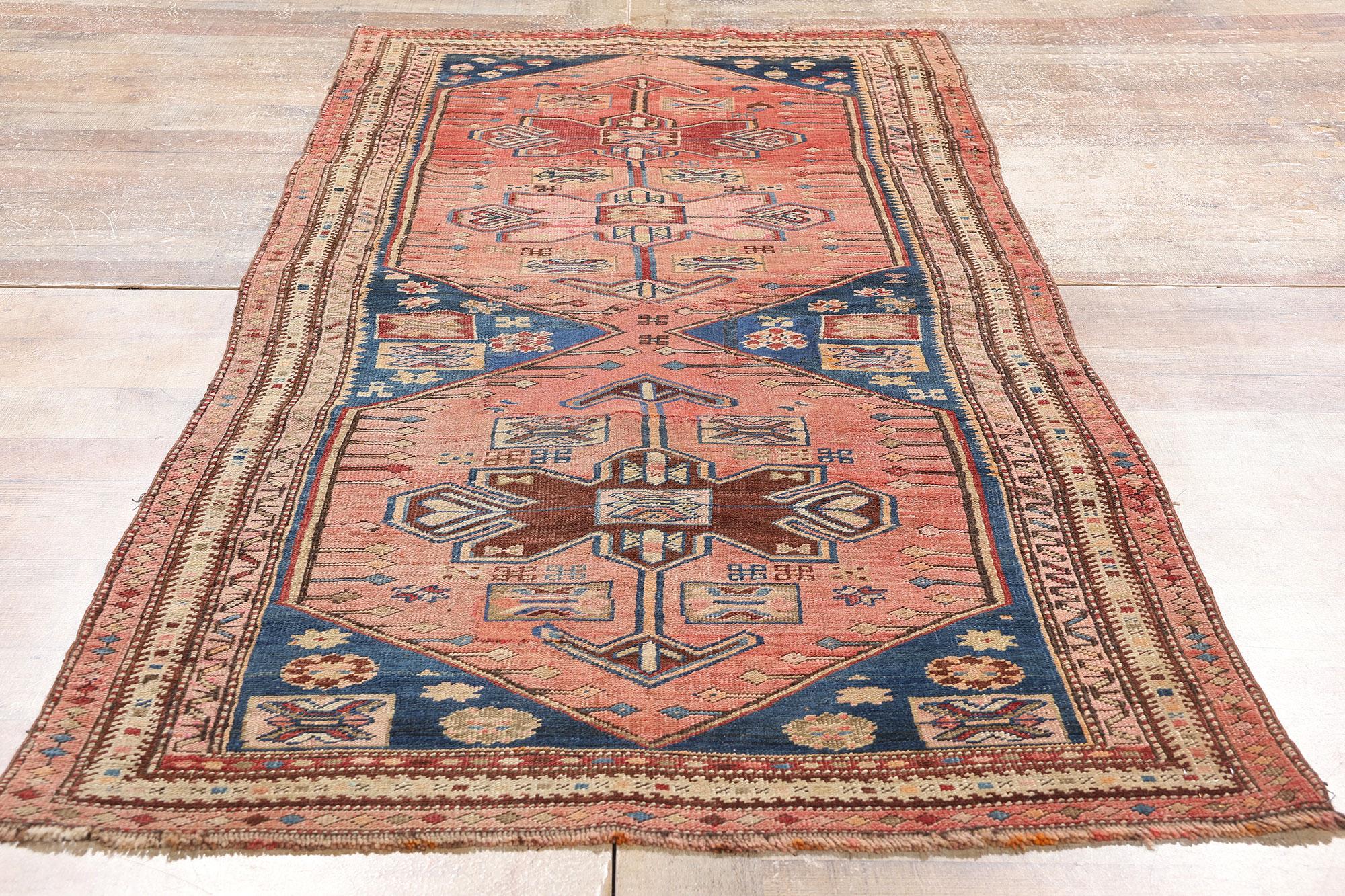 Late 19th Century Antique Pink Persian Kurdish Carpet with Traditional Style For Sale 2