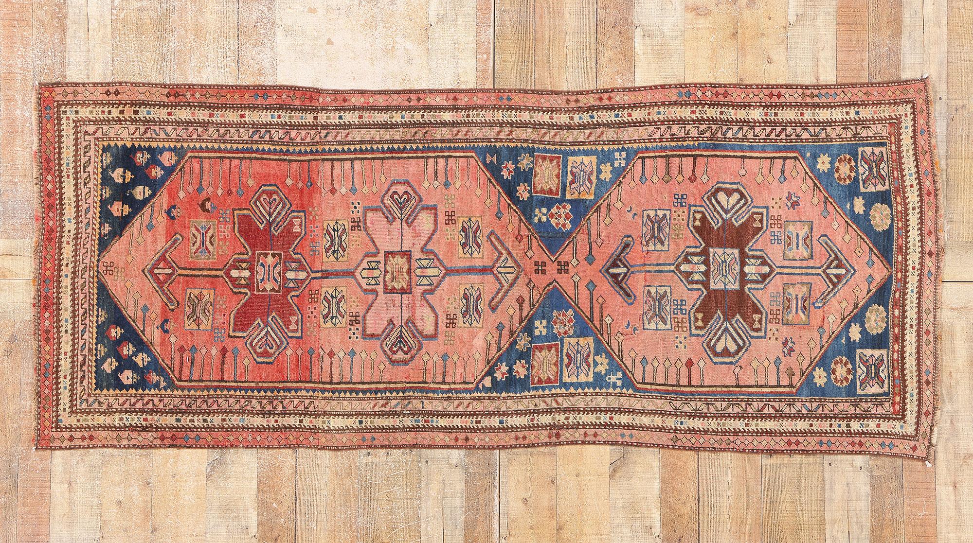 Late 19th Century Antique Pink Persian Kurdish Carpet with Traditional Style For Sale 3
