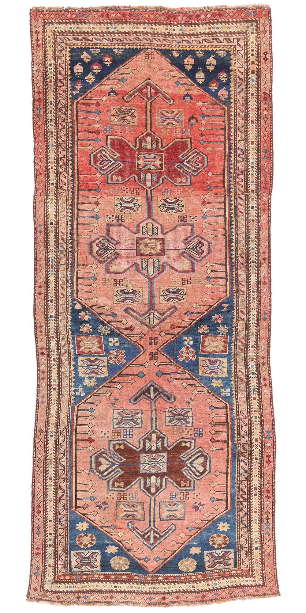 Late 19th Century Antique Pink Persian Kurdish Carpet with Traditional Style For Sale