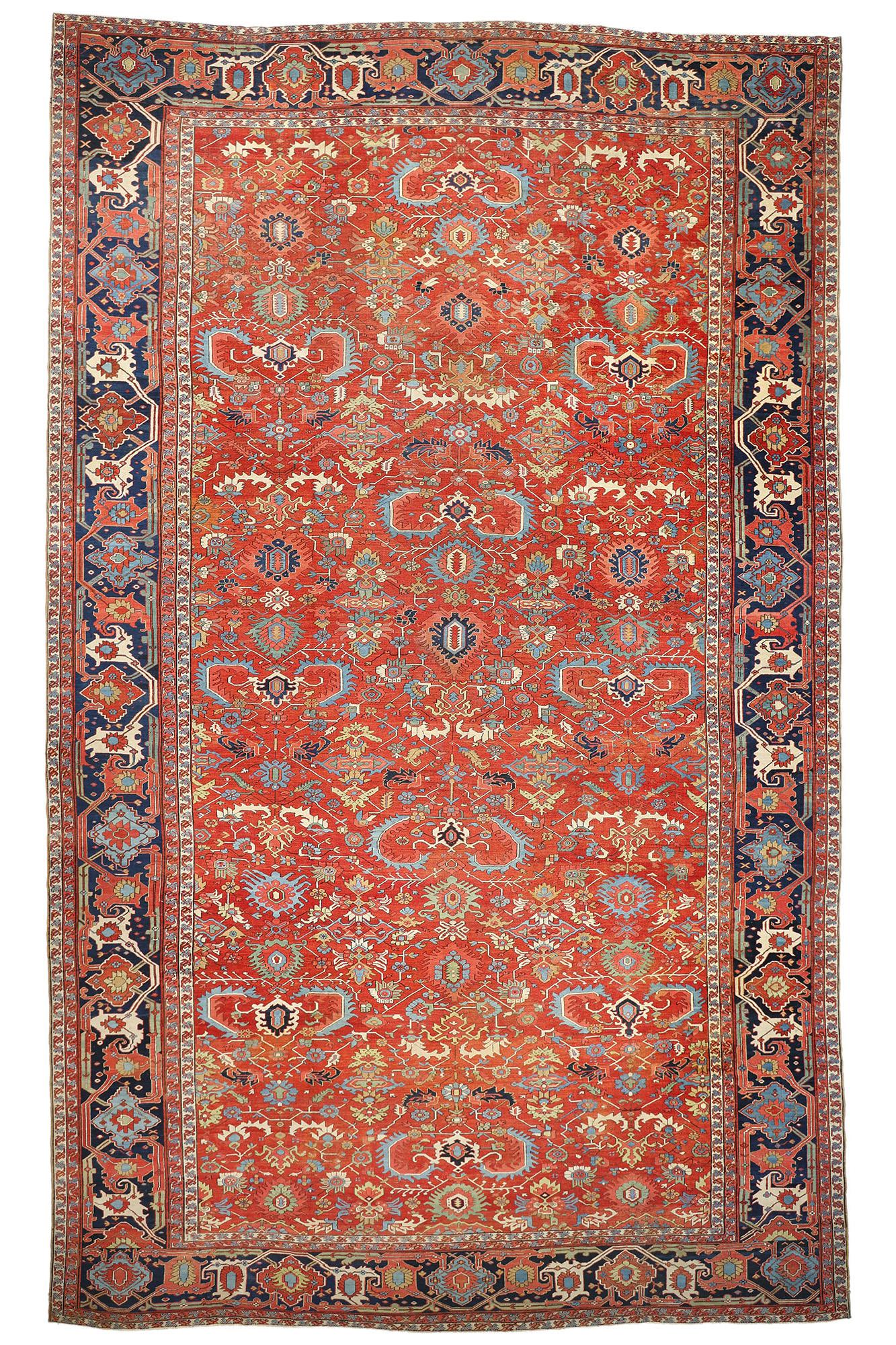 Antiker roter persischer Serapi-Teppich aus dem späten 19. Jahrhundert, 15'11 x 25'11 im Angebot 3