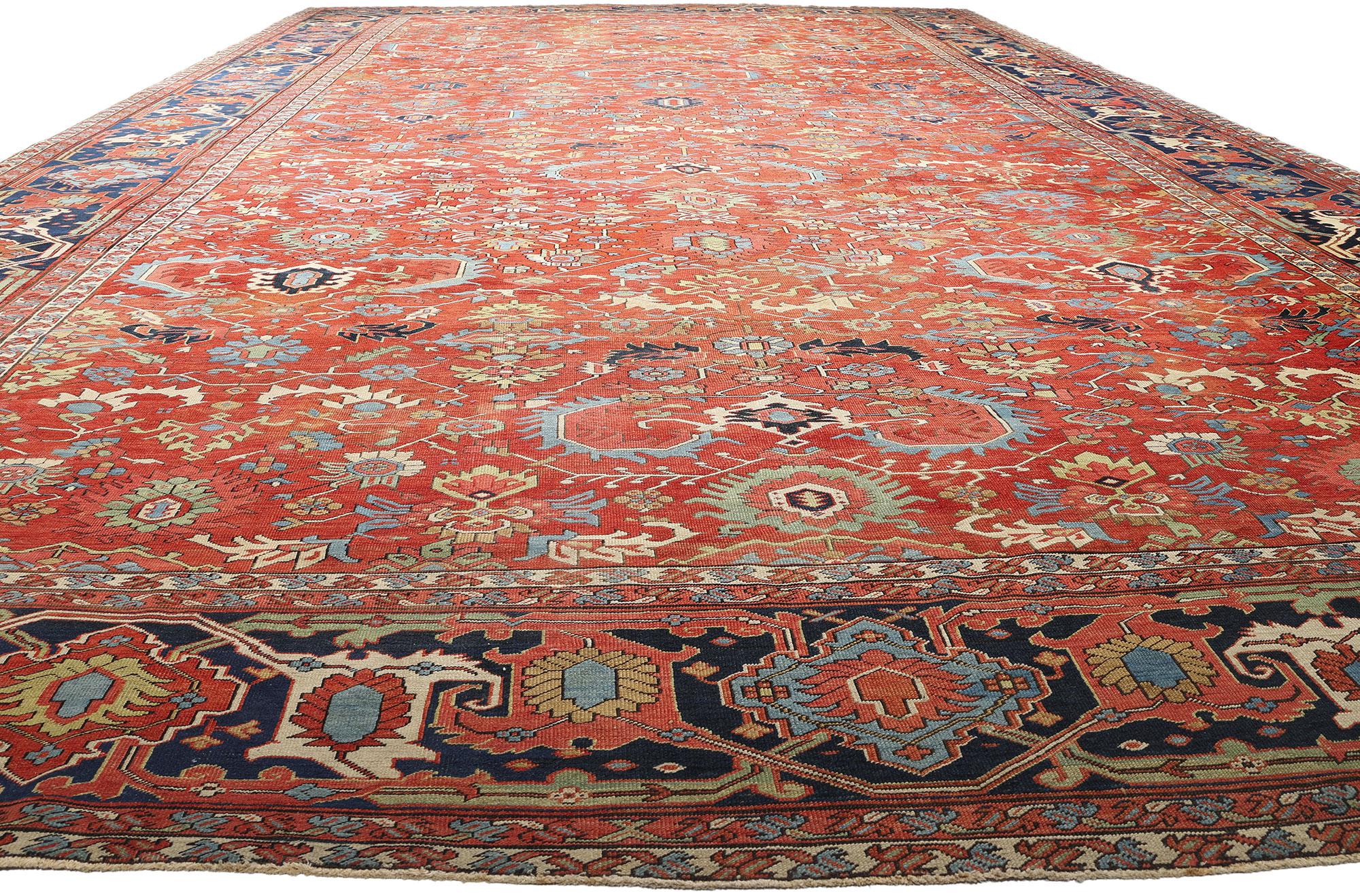 Antiker roter persischer Serapi-Teppich aus dem späten 19. Jahrhundert, 15'11 x 25'11 (Persisch) im Angebot