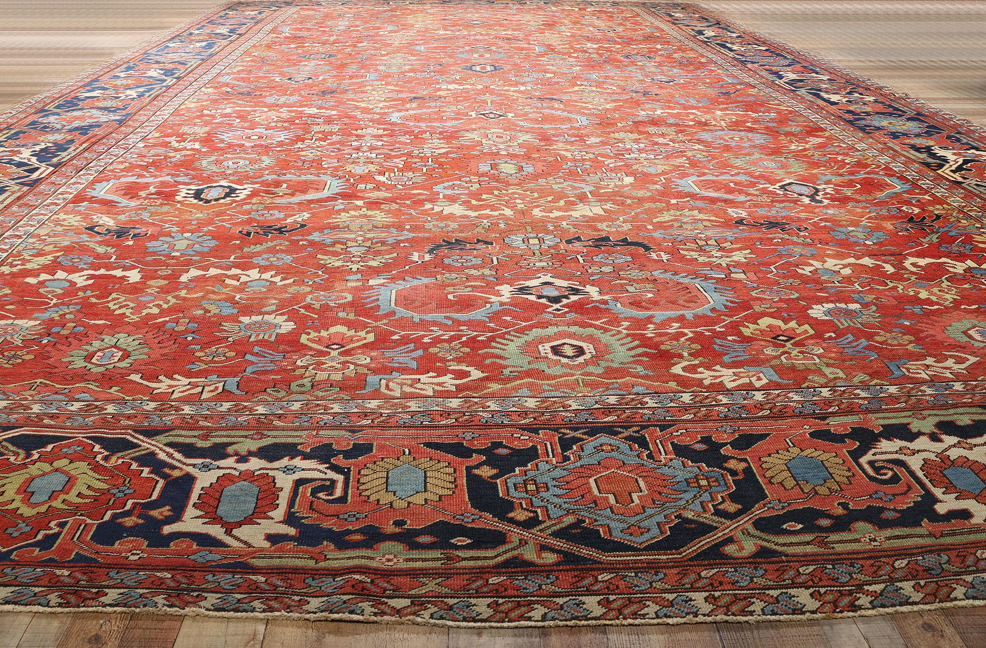 Antiker roter persischer Serapi-Teppich aus dem späten 19. Jahrhundert, 15'11 x 25'11 im Angebot 1