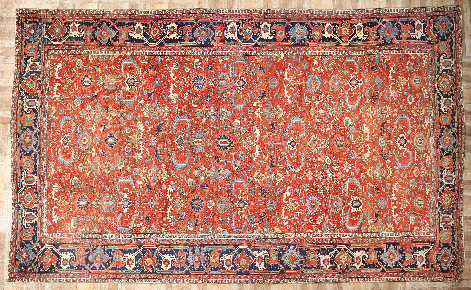 Antiker roter persischer Serapi-Teppich aus dem späten 19. Jahrhundert, 15'11 x 25'11 im Angebot 2