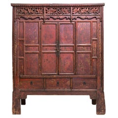 Late 19th Century Antique Red Lacquered Shanxi Cabinet