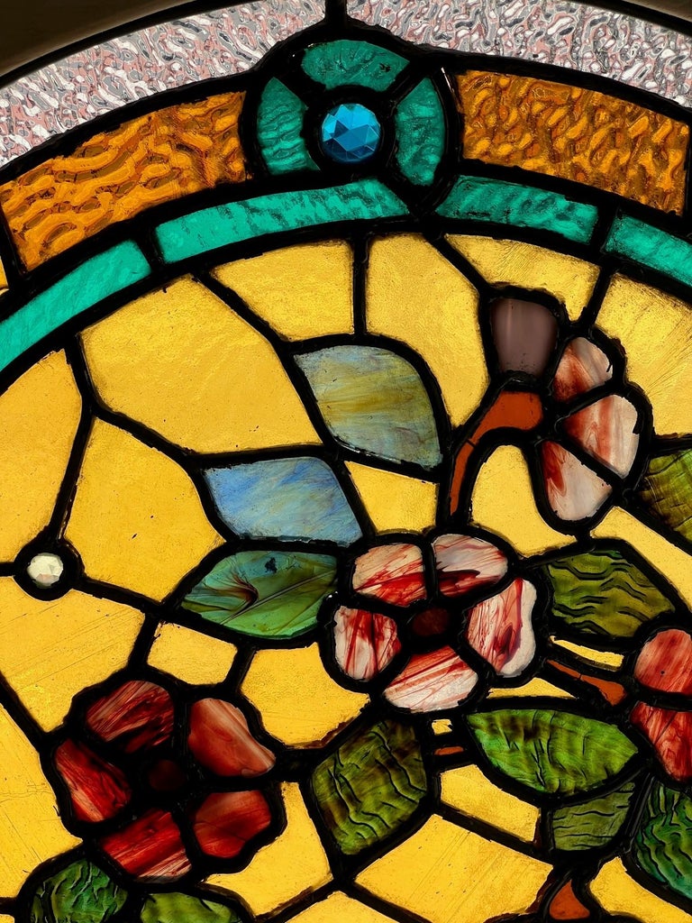 Late 19th Century Antique Round Stained Glass Window in a New Square