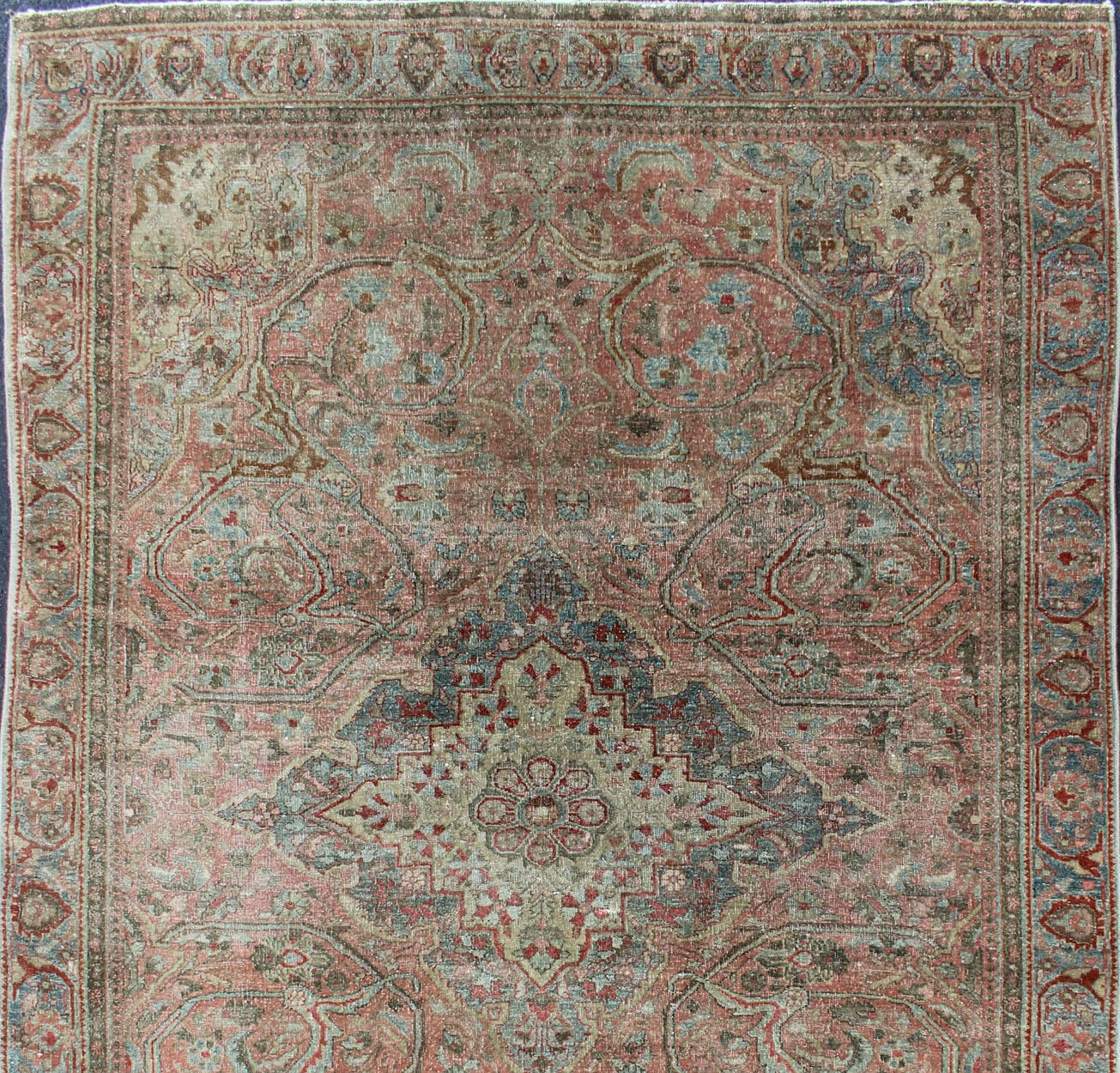 Late 19th century antique Sarouk Farahan rug with medallion and floral pattern, rug j10-0804, country of origin / type: Iran / Sarouk Farahan, circa 1890

This outstanding antique Farahan Sarouk carpet is primarily characterized by its classical