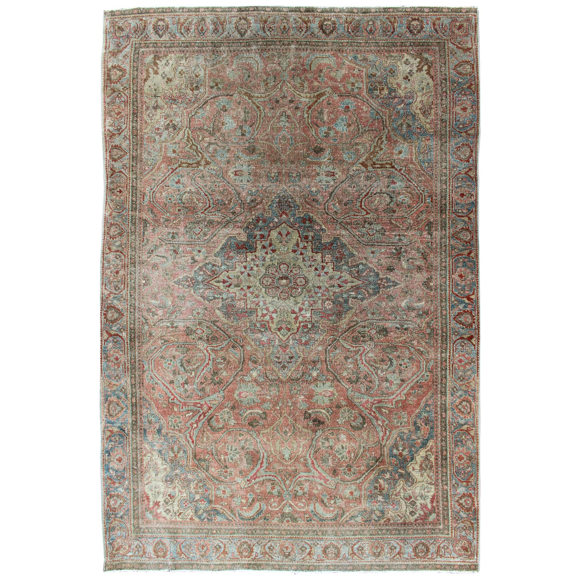 Late 19th Century Antique Sarouk Farahan Rug with Medallion in Light Tones For Sale