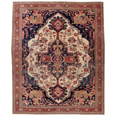 Late 19th Century Antique Serapi Persian Handmade Wool Rug
