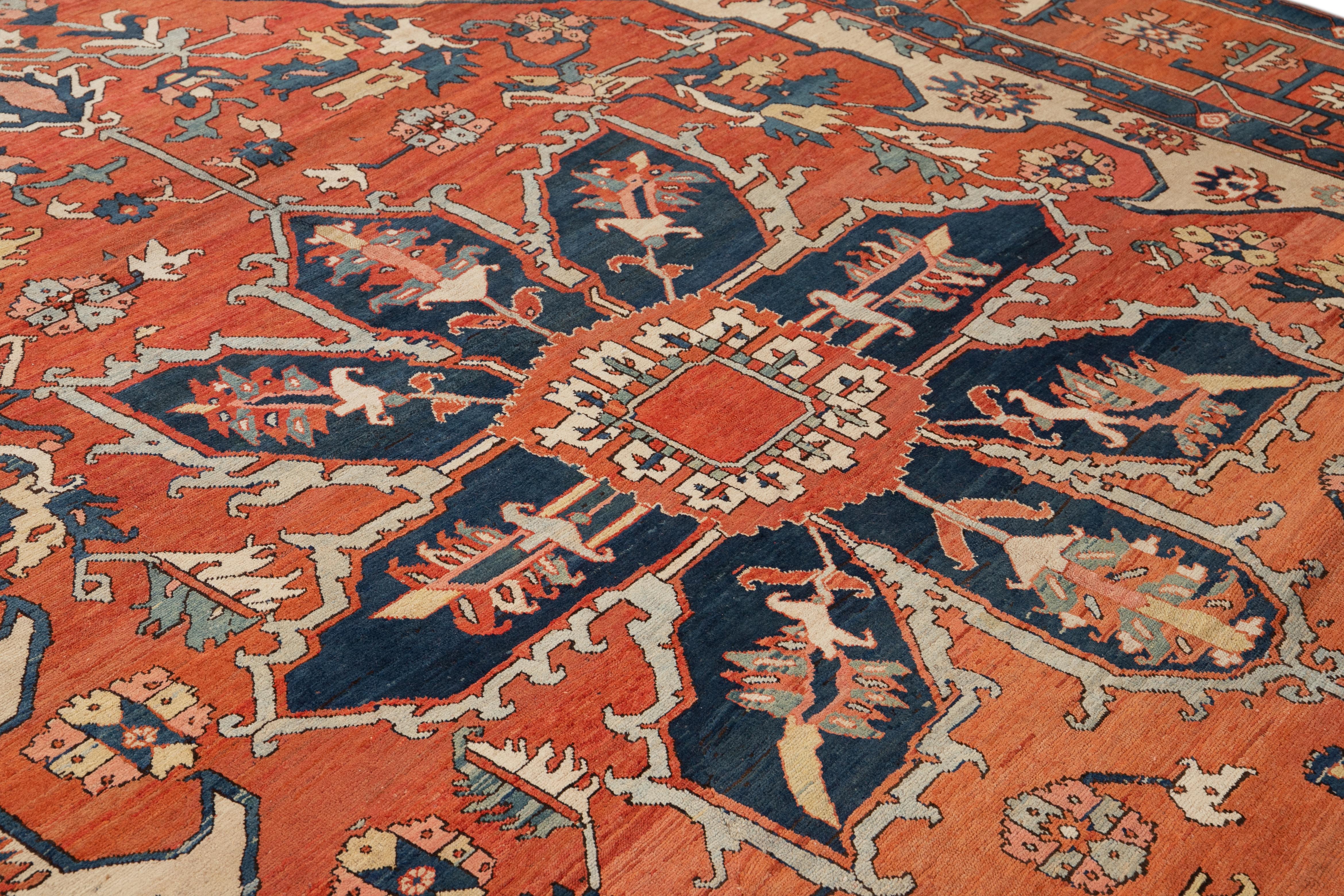 Late 19th Century Antique Serapi Wool Rug For Sale 5