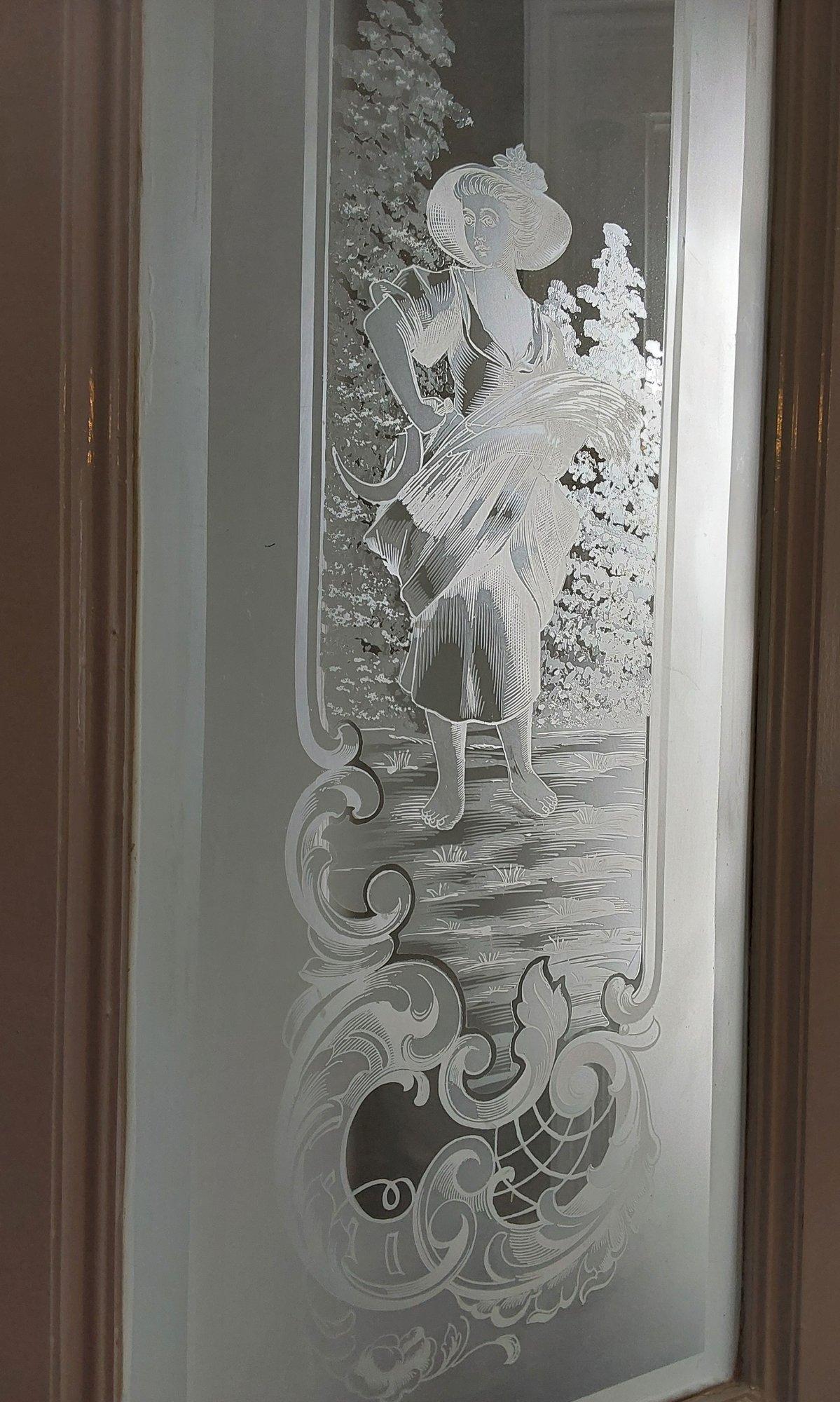 Late 19th Century Antique Set of Four Acid Etched Glass Doors, Four Seasons For Sale 6