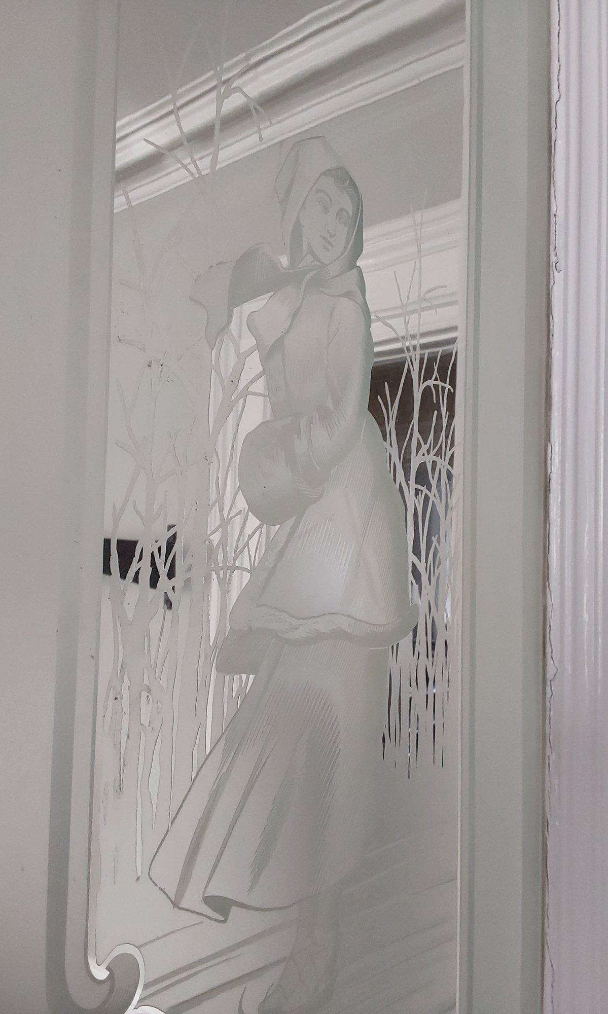 Late 19th Century Antique Set of Four Acid Etched Glass Doors, Four Seasons For Sale 8