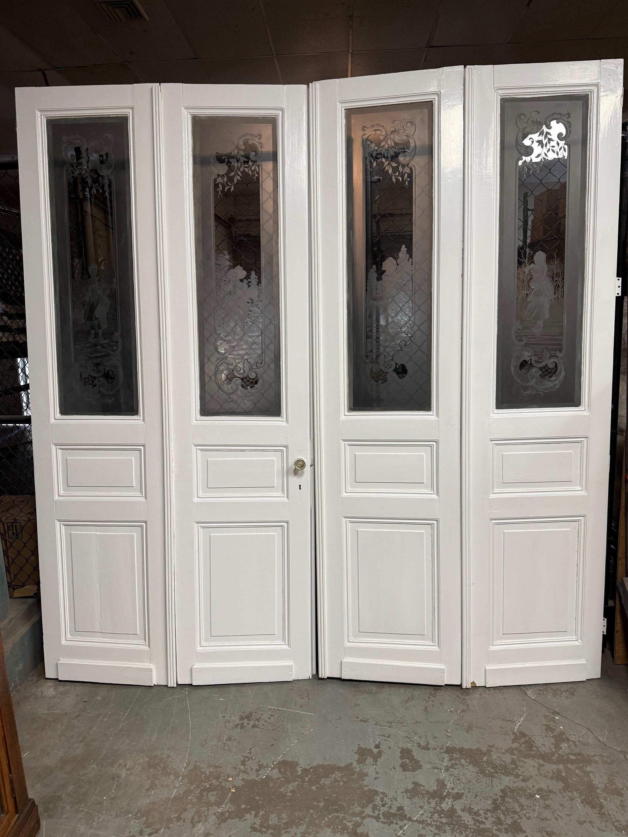 Late 19th Century Antique Set of Four Acid Etched Glass Doors, Four Seasons For Sale 13
