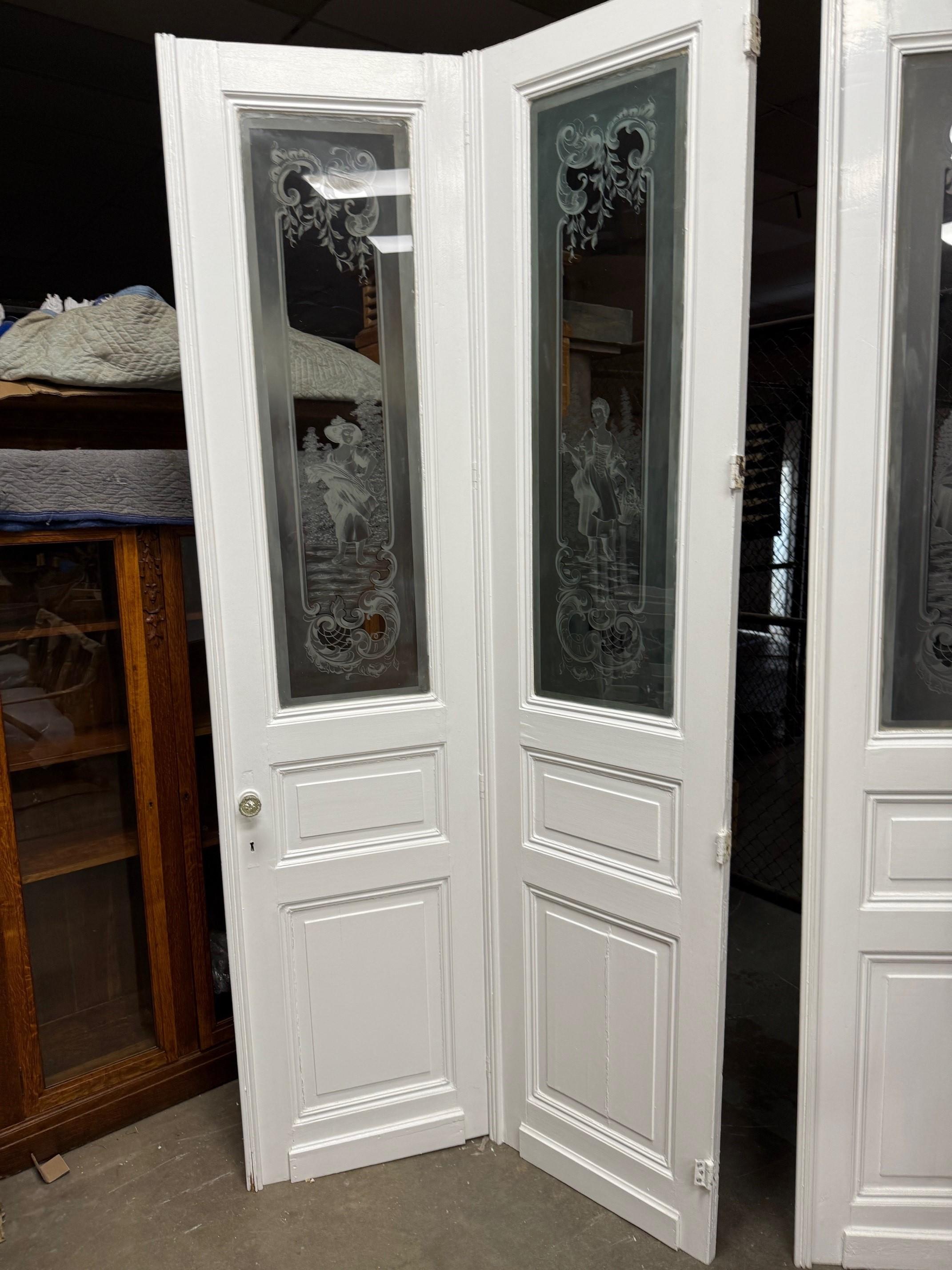 Late 19th Century Antique Set of Four Acid Etched Glass Doors, Four Seasons For Sale 15