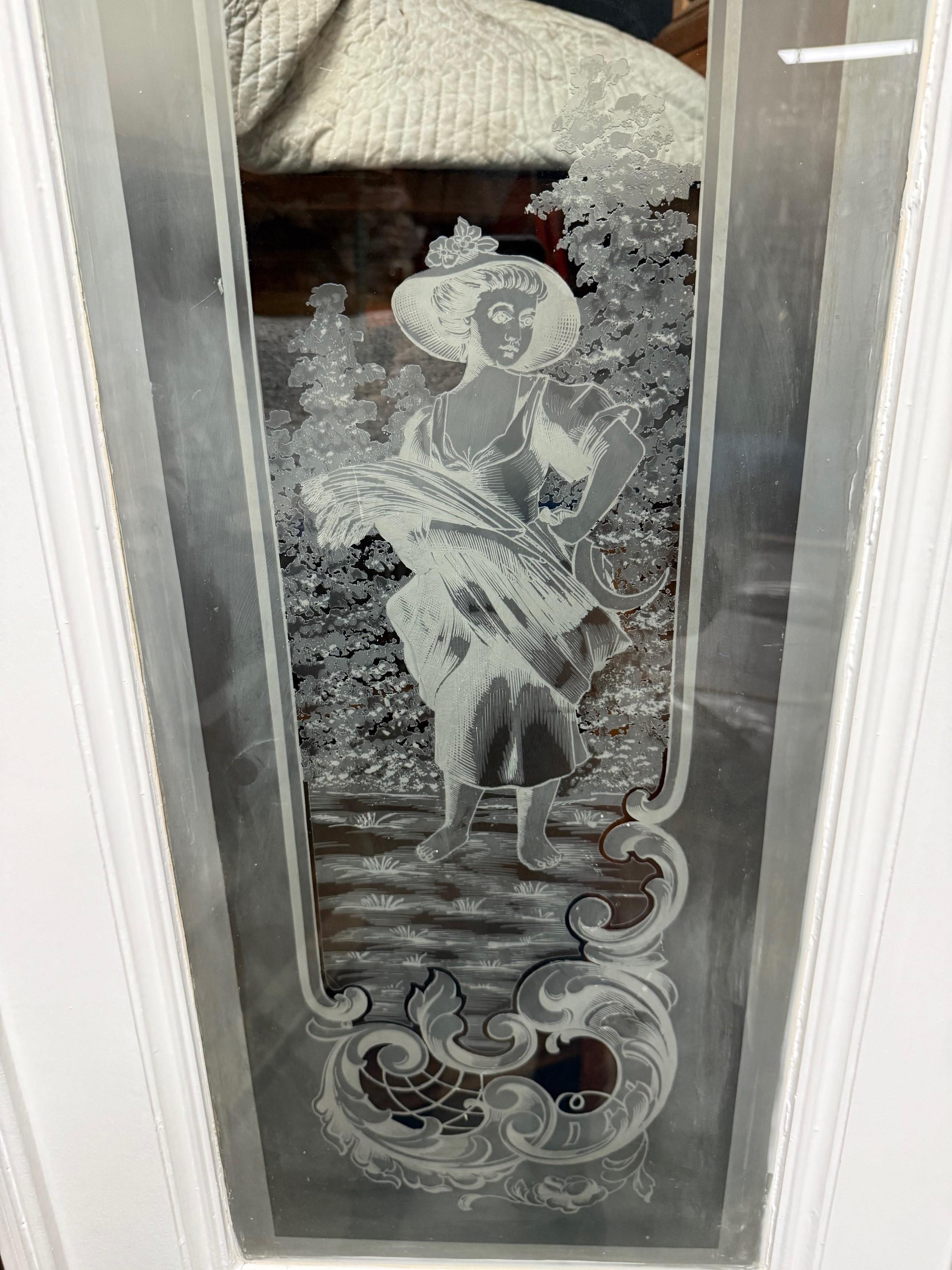 Late 19th Century Antique Set of Four Acid Etched Glass Doors, Four Seasons For Sale 1