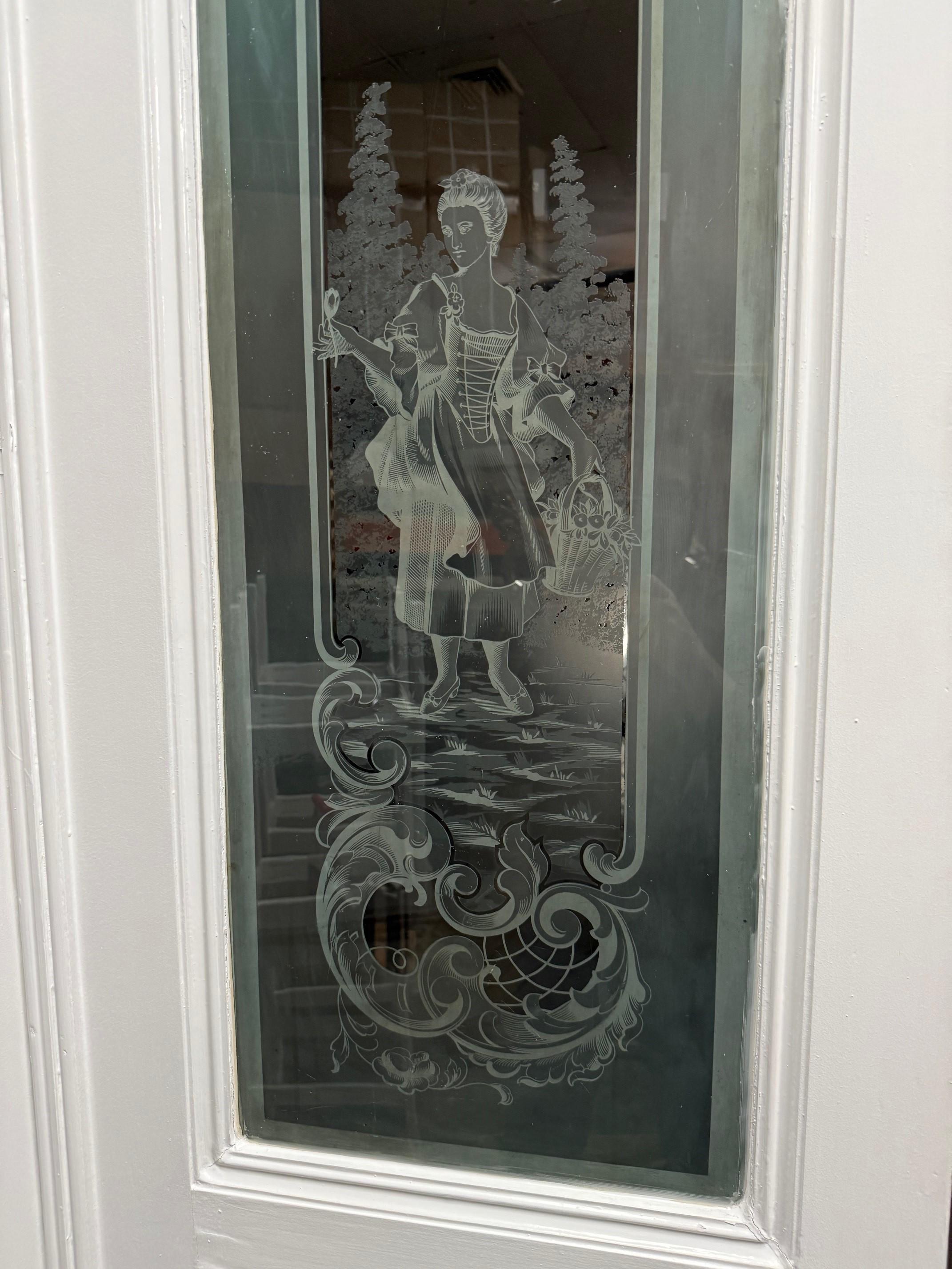Late 19th Century Antique Set of Four Acid Etched Glass Doors, Four Seasons For Sale 2