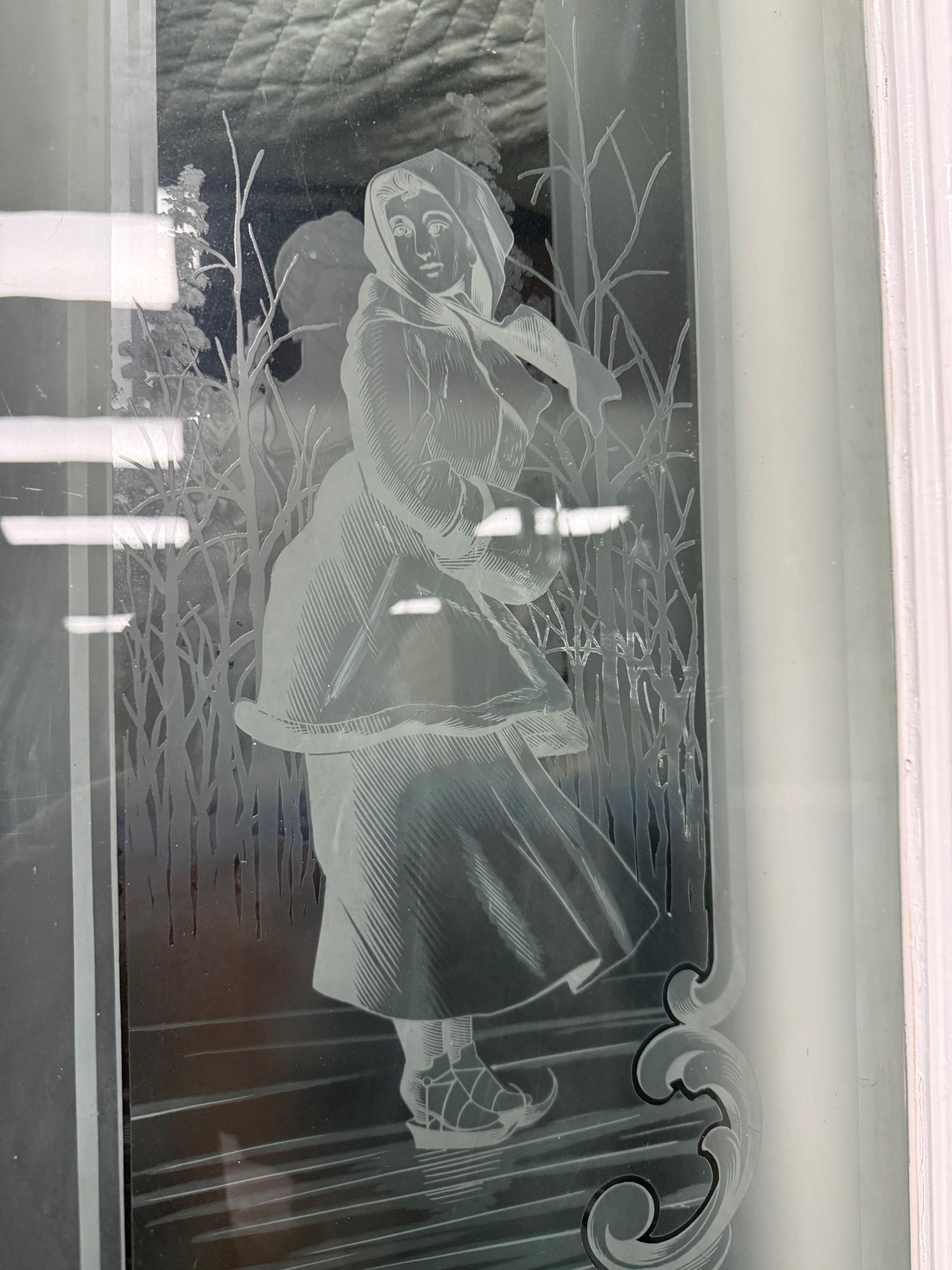 Late 19th Century Antique Set of Four Acid Etched Glass Doors, Four Seasons For Sale 3
