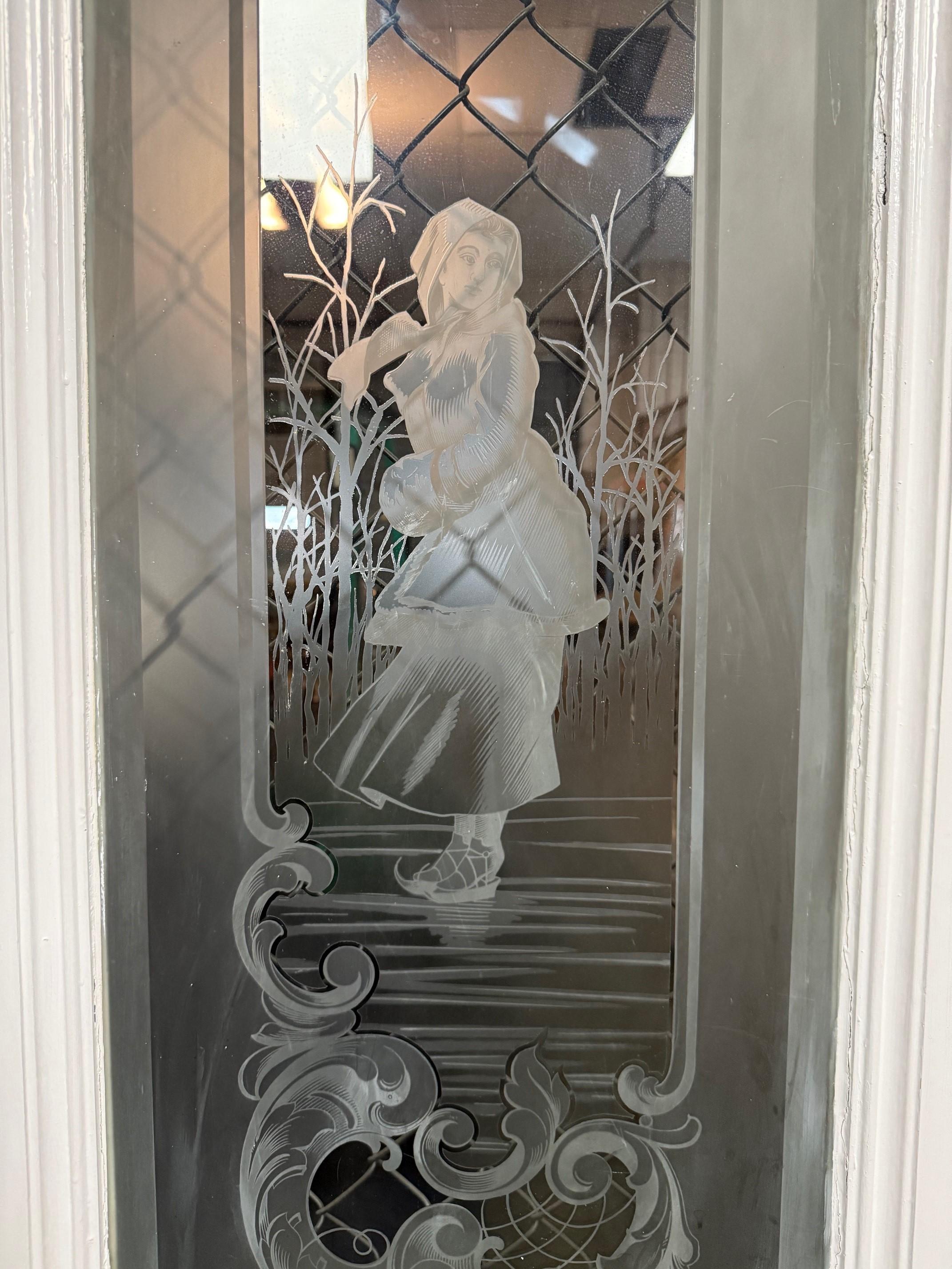 Late 19th Century Antique Set of Four Acid Etched Glass Doors, Four Seasons For Sale 4