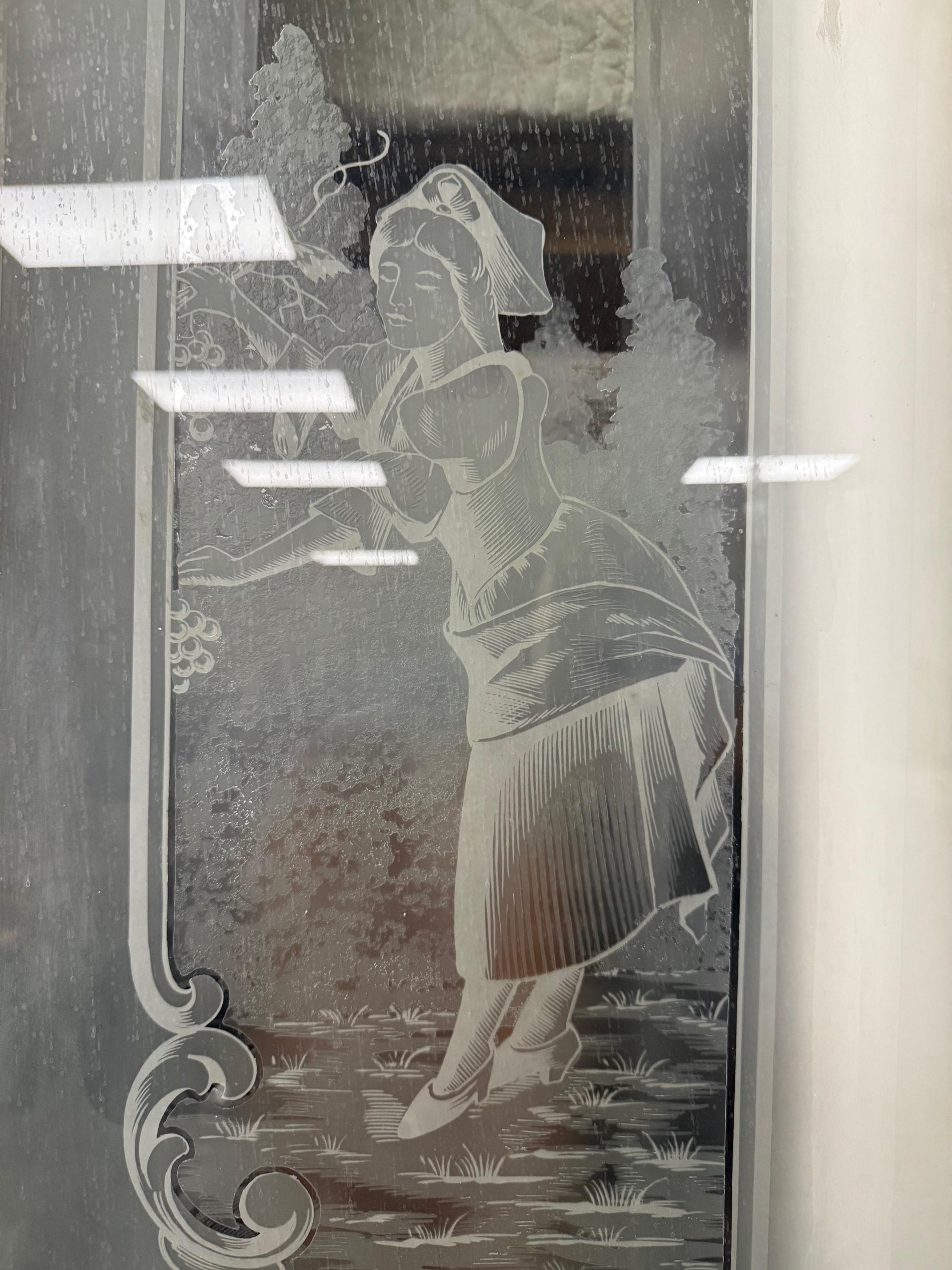 Late 19th Century Antique Set of Four Acid Etched Glass Doors, Four Seasons For Sale 5