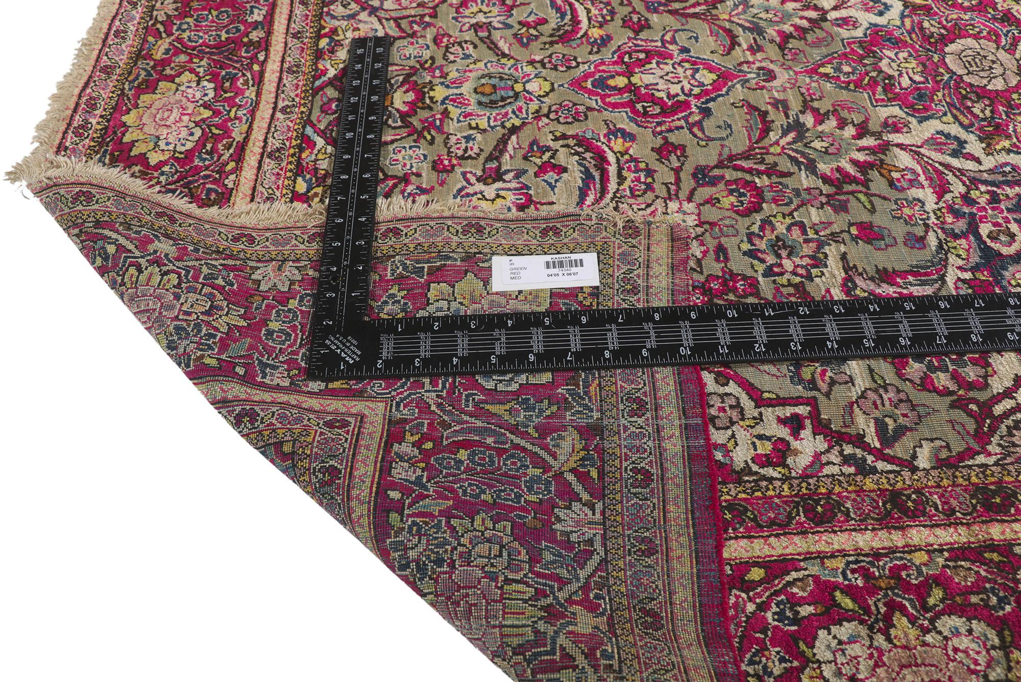 Late 19th Century Persian Silk Kashan Carpet with Modern Style In Good Condition For Sale In Dallas, TX