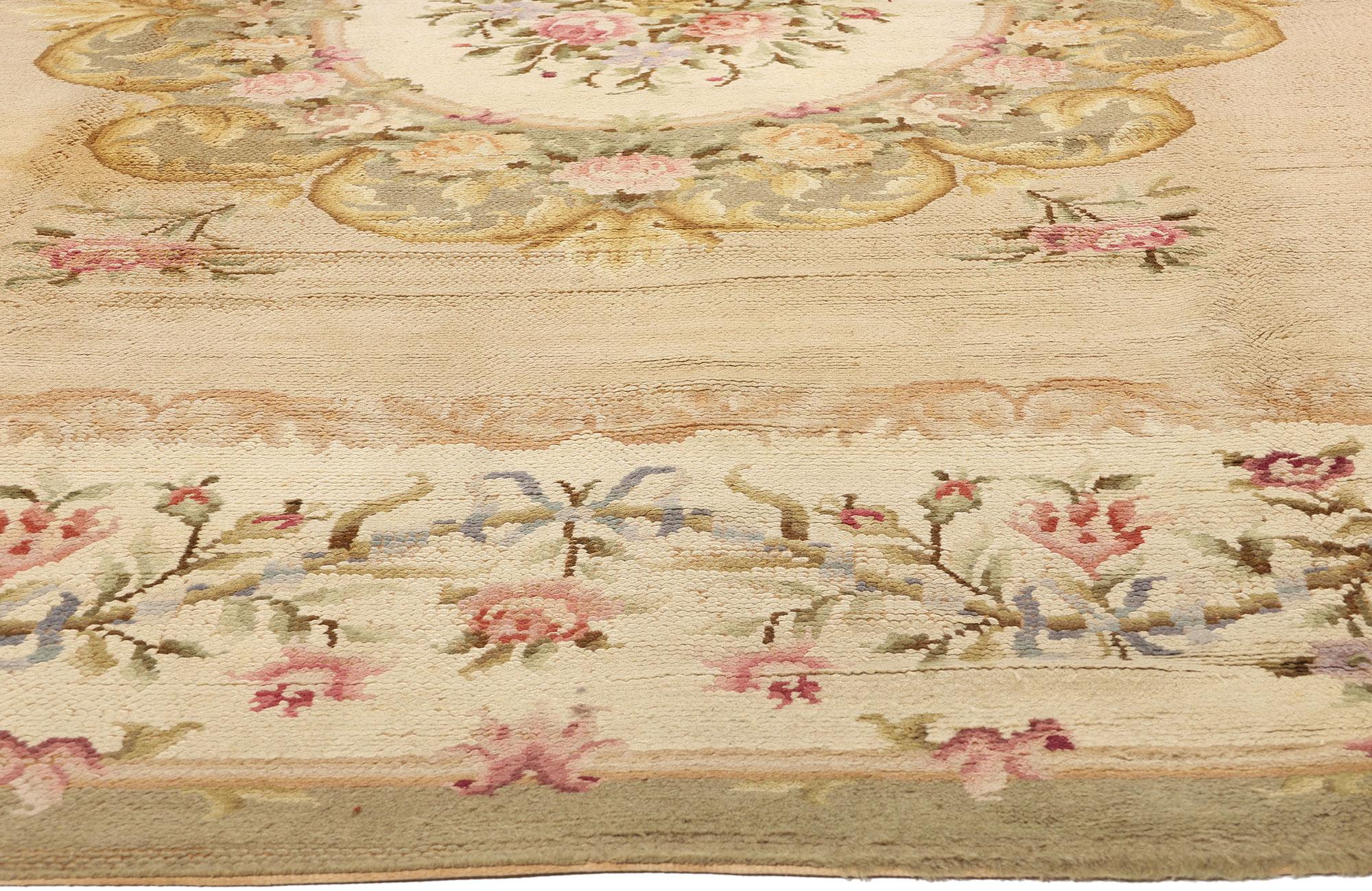 Aubusson Late 19th Century Antique Spanish Savonnerie Square Rug with French Chintz Style For Sale