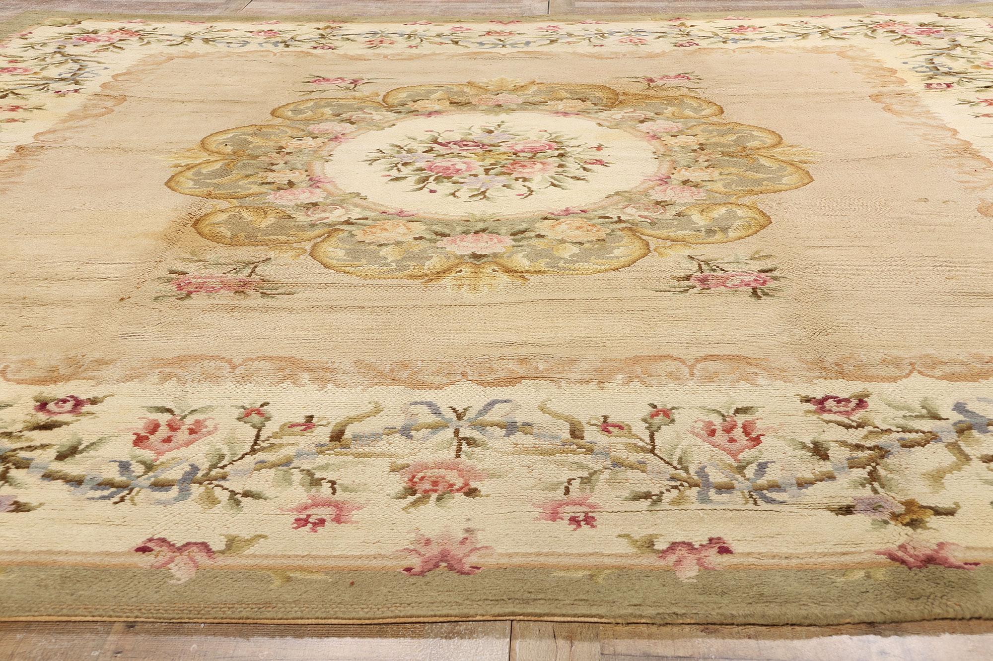 Late 19th Century Antique Spanish Savonnerie Square Rug with French Chintz Style For Sale 2
