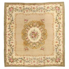 Late 19th Century Antique Spanish Savonnerie Square Rug with French Chintz Style