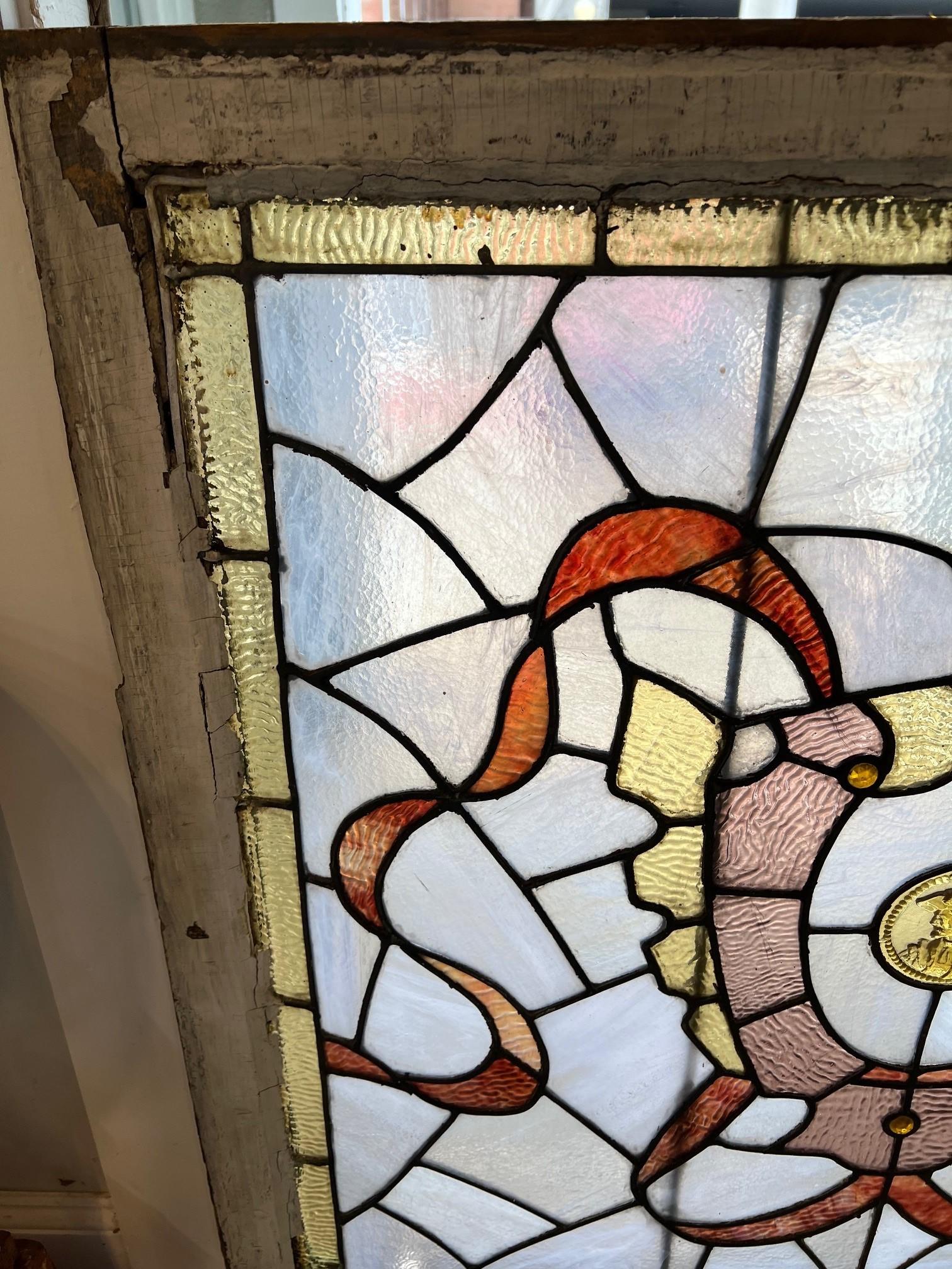 American Late 19th Century Antique Stained Glass Window  For Sale
