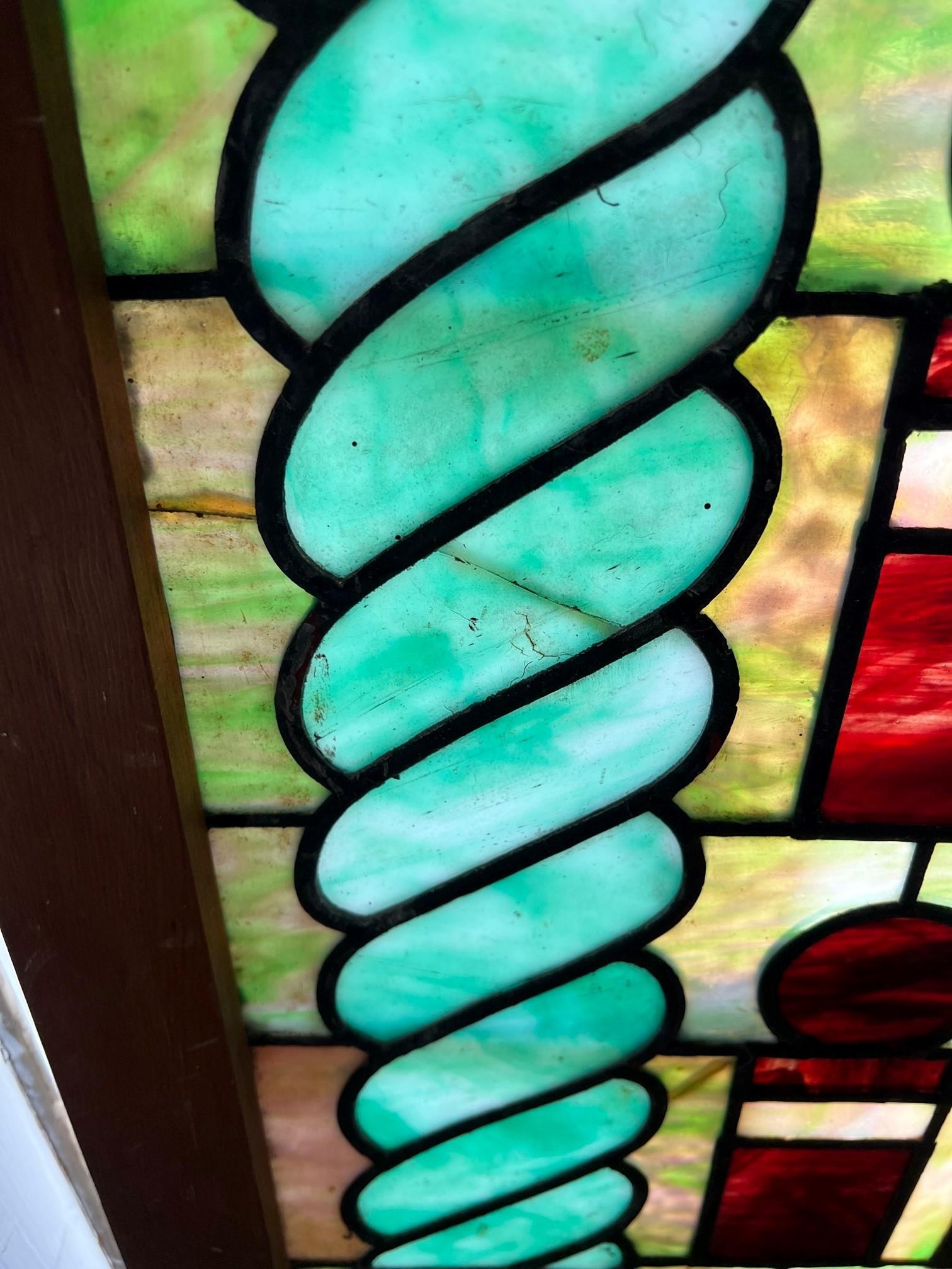 Late 19th Century Antique Stained Glass Window in Original Frame For Sale 8