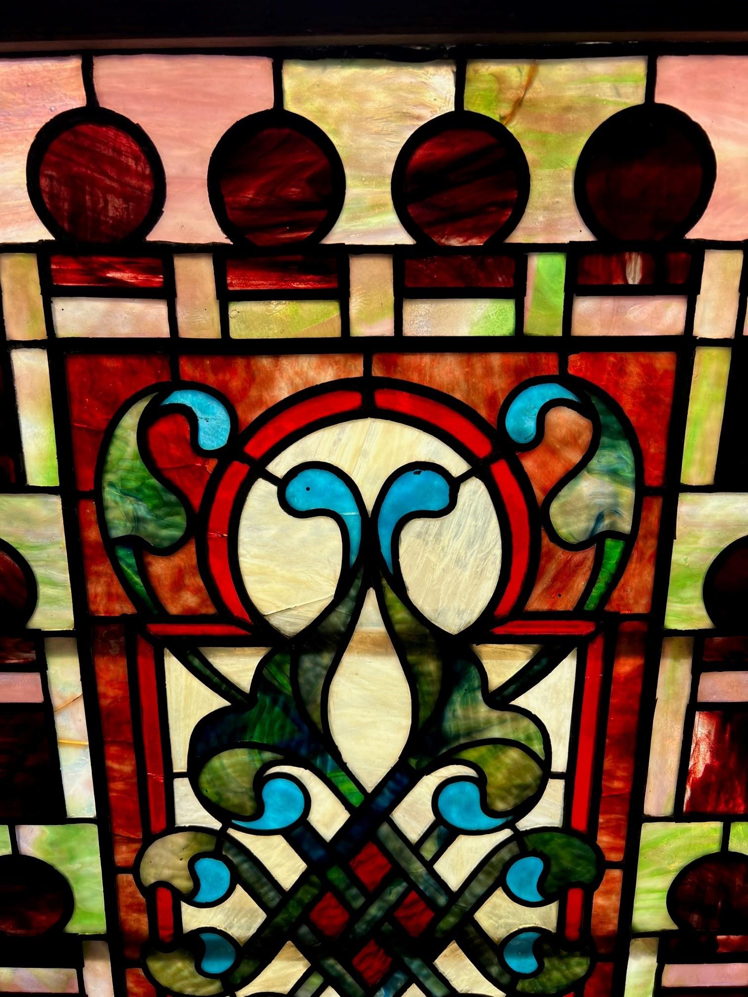 Late 19th Century Antique Stained Glass Window in Original Frame In Good Condition For Sale In Stamford, CT