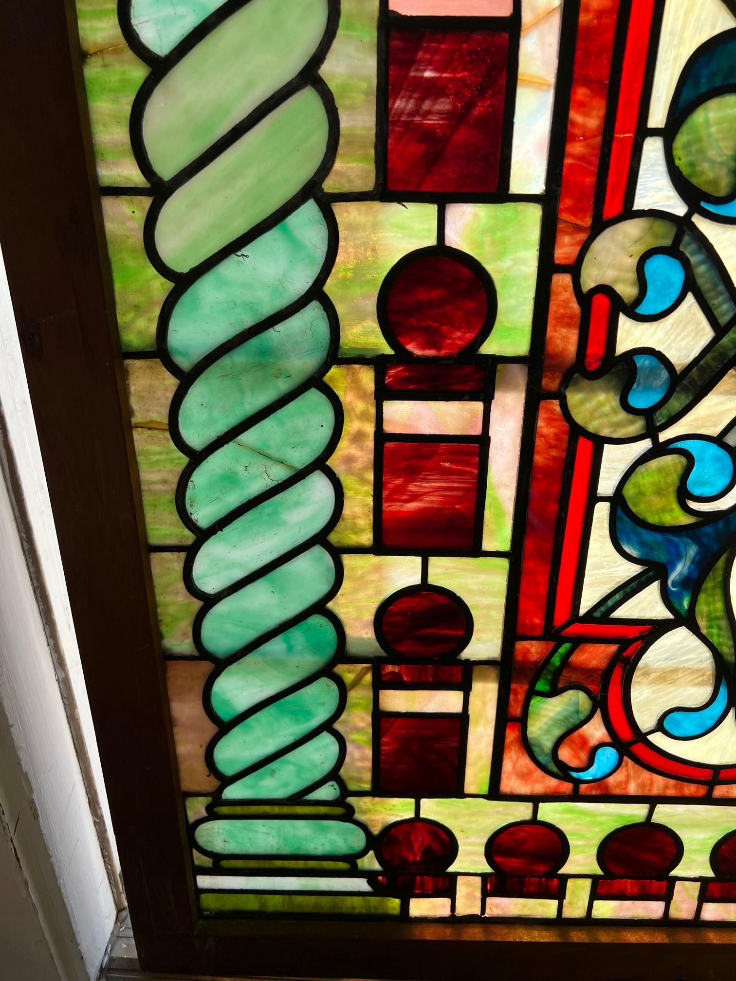 Late 19th Century Antique Stained Glass Window in Original Frame For Sale 3