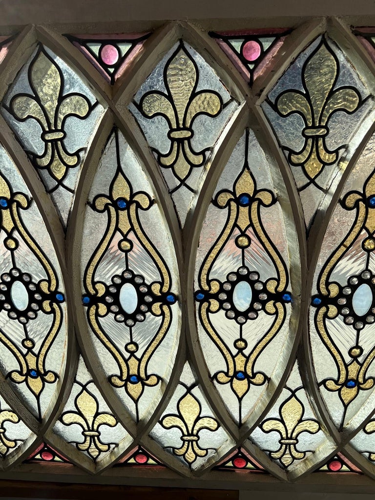 Window Jewels Late 19th Century Antique Stained Glass Window Jewels, Fleur-De-Lis ...
