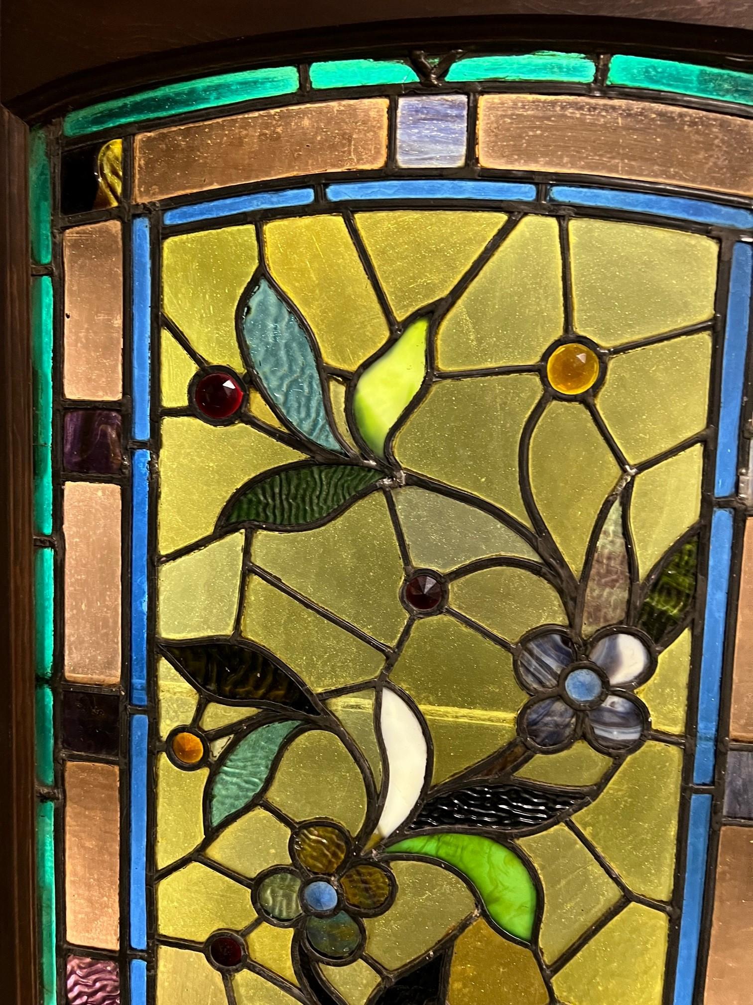 Late 19th Century Antique Stained Glass Window with Flowers and Jewels For Sale 9