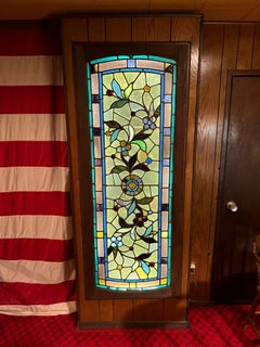 Late 19th Century Antique Stained Glass Window with Flowers and Jewels