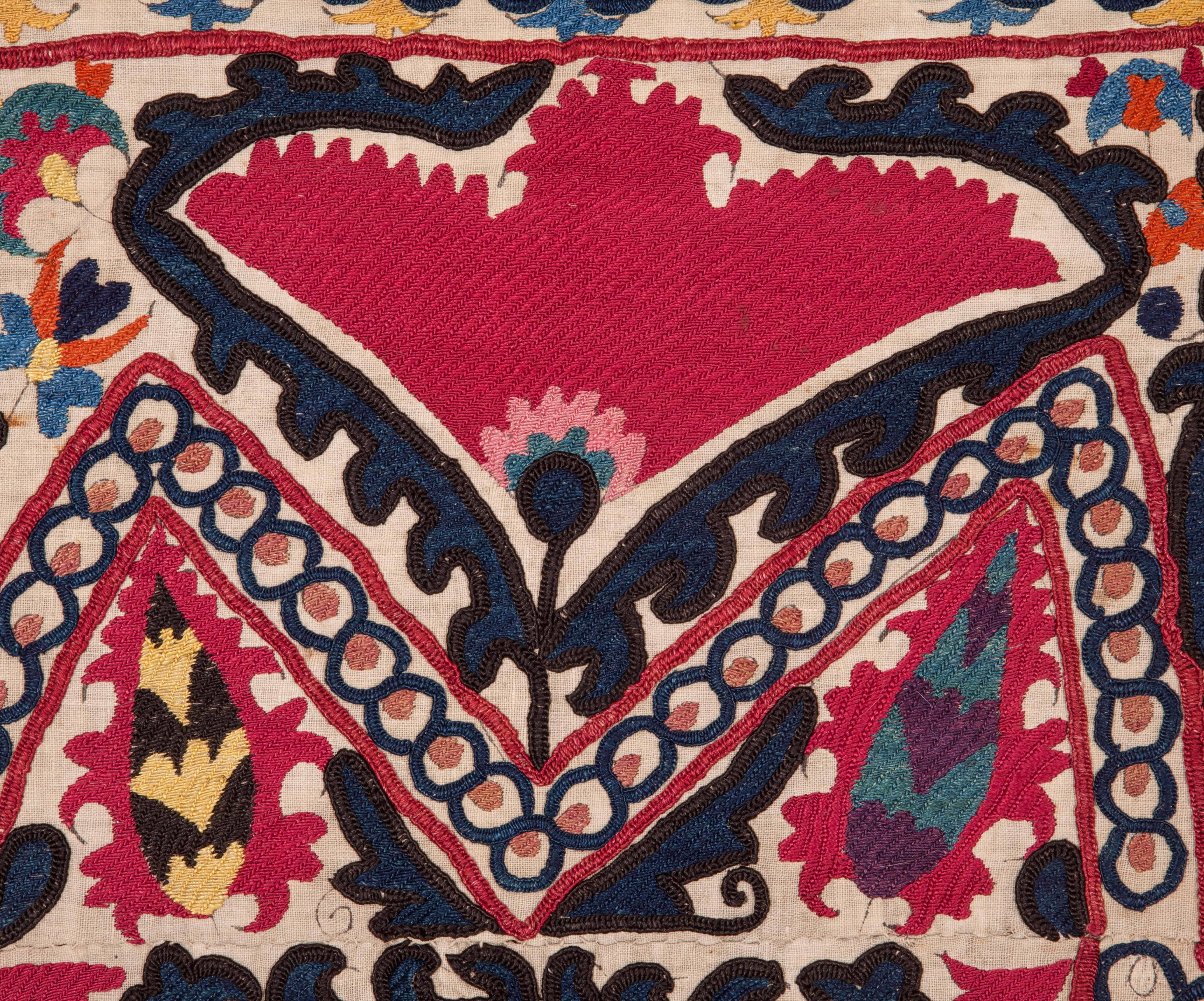 Embroidered Late 19th Century Antique Suzani from Tajikstan, Central Asia