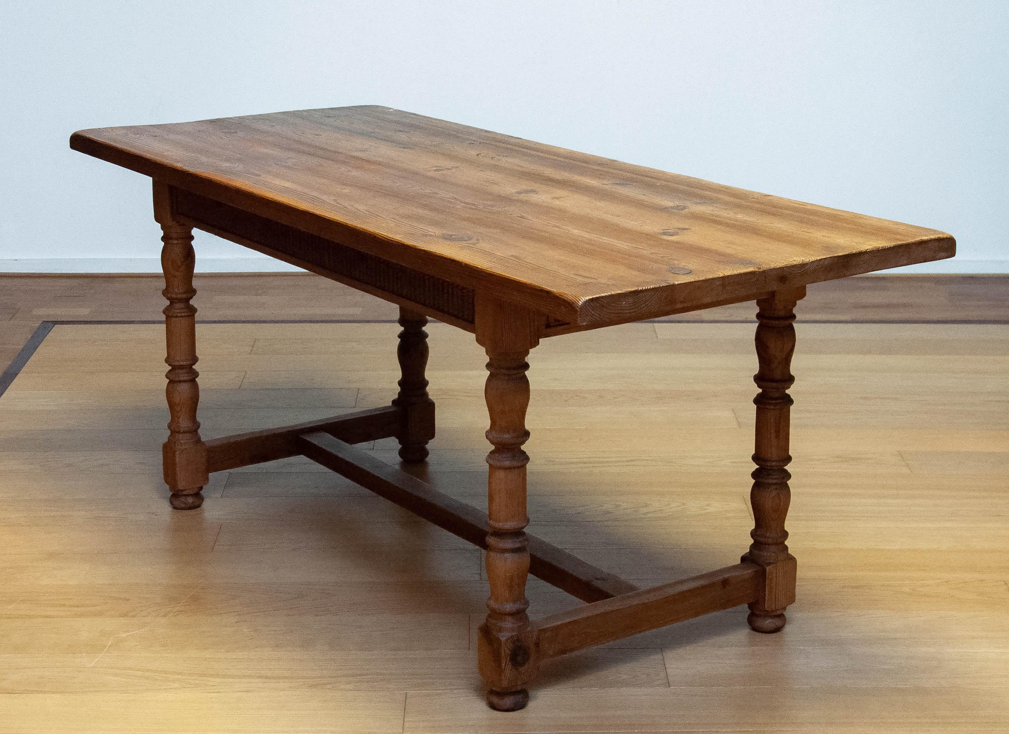 Late 19th Century Antique Swedish Folk Art Farm Country Dining Table In Pine For Sale 6
