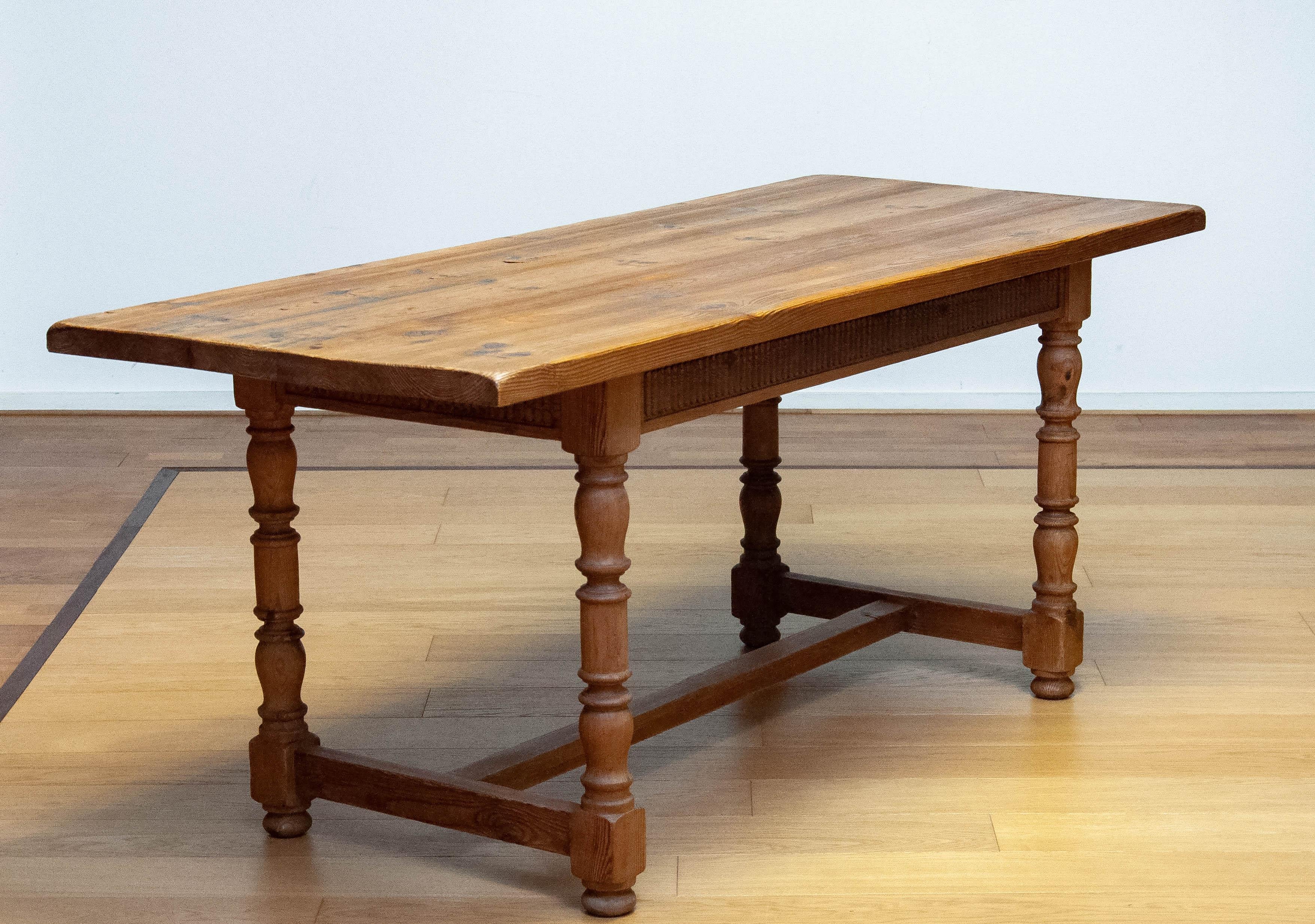 Late 19th Century Antique Swedish Folk Art Farm Country Dining Table In Pine For Sale 5