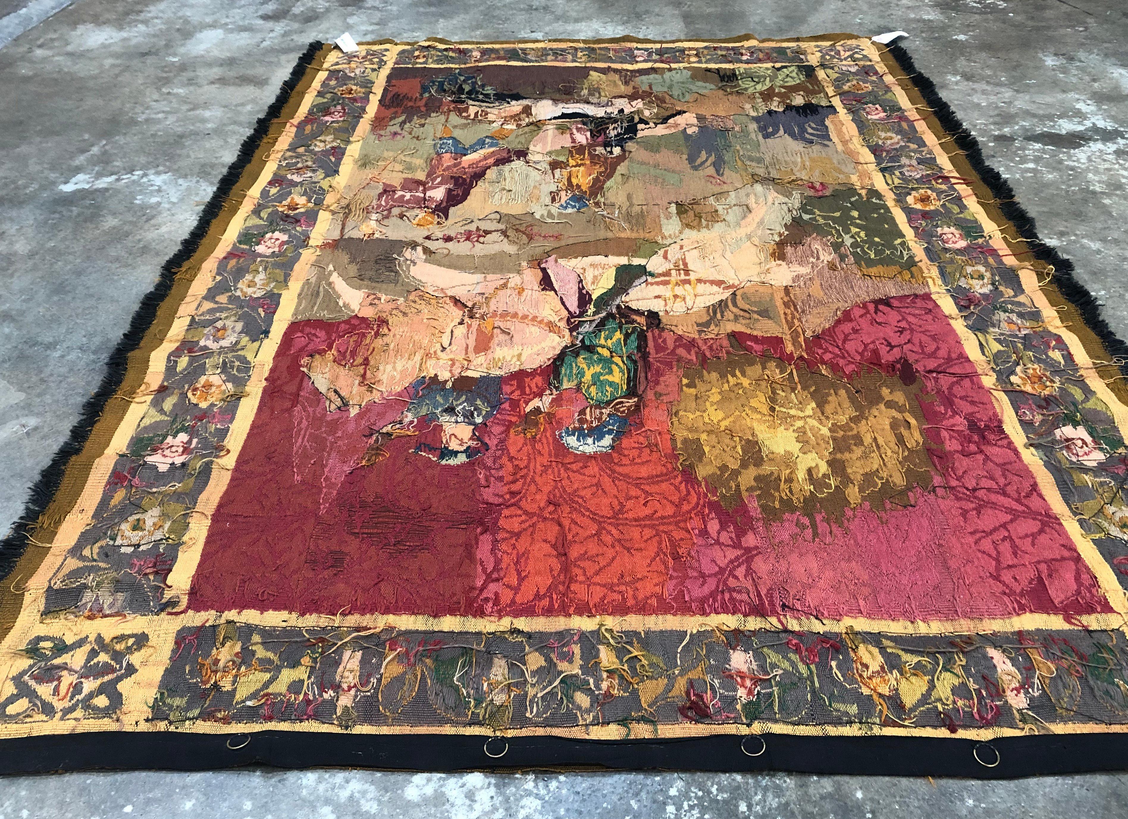 Wool Late 19th Century Antique Tapestry with Rococo Medieval Style