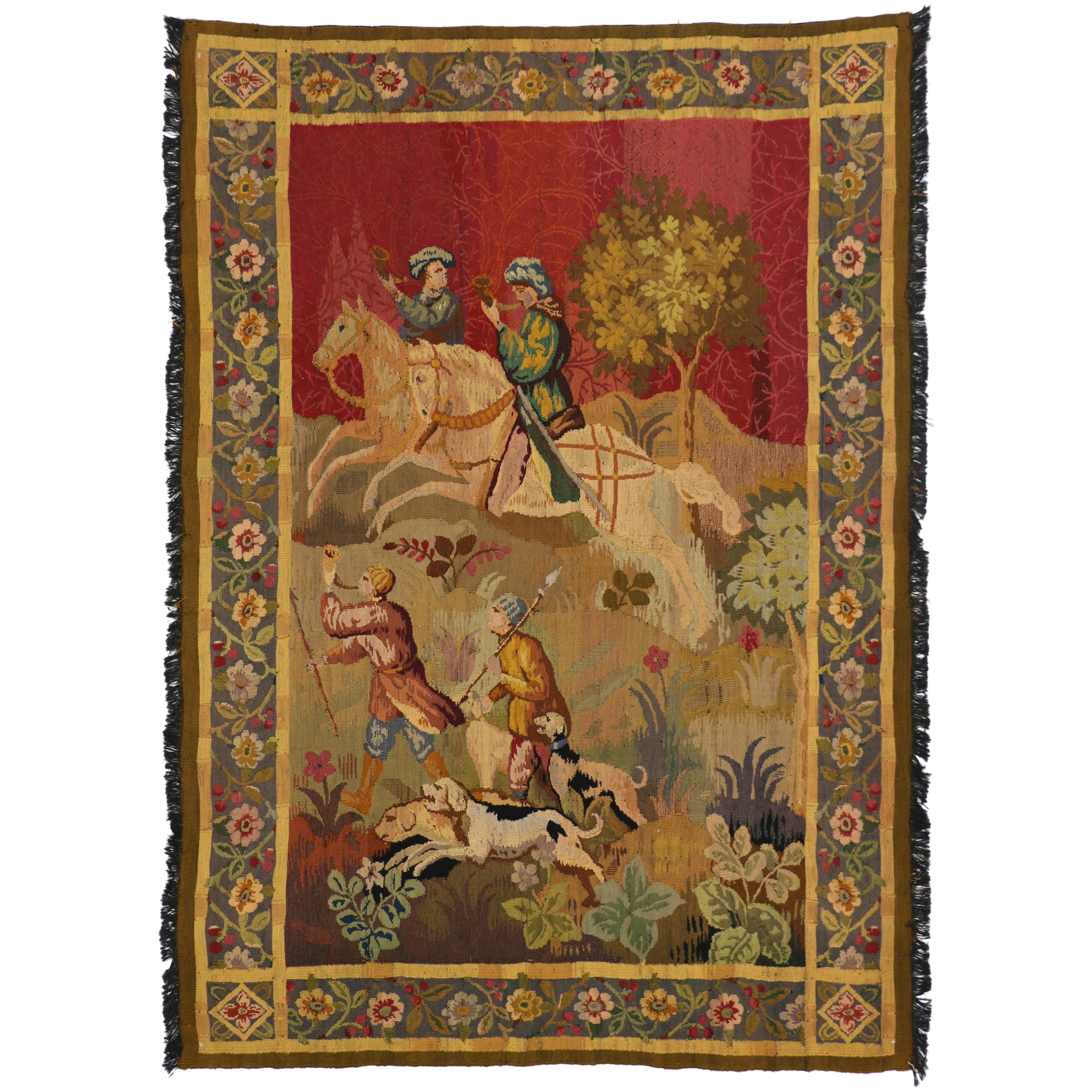 Late 19th Century Antique Tapestry with Rococo Medieval Style