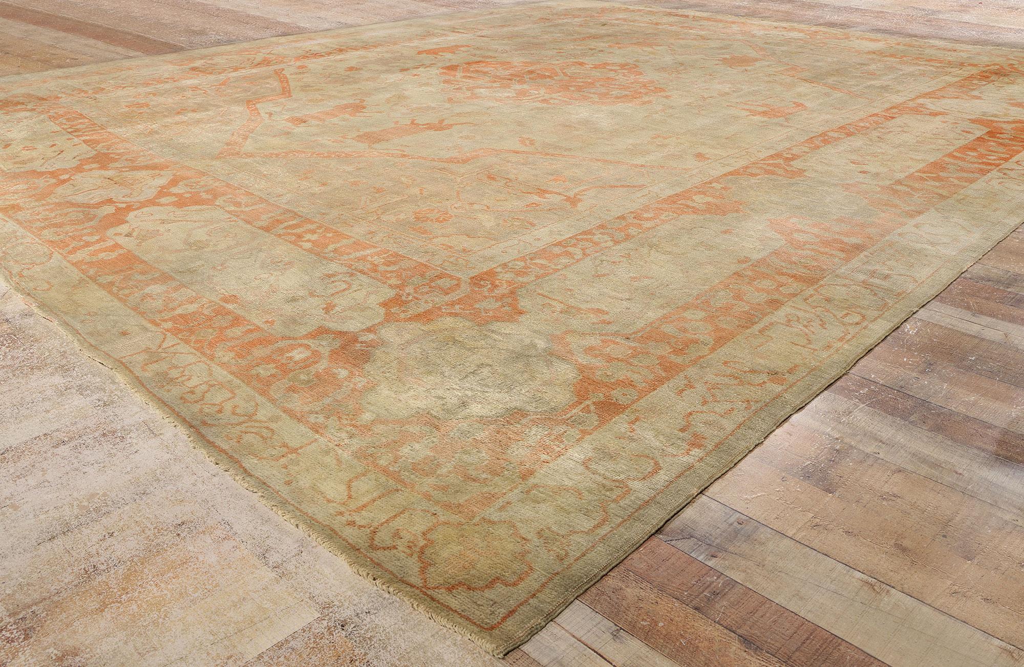 Late 19th Century Antique Turkish Hunting Oushak Carpet with Traditional Style For Sale 4