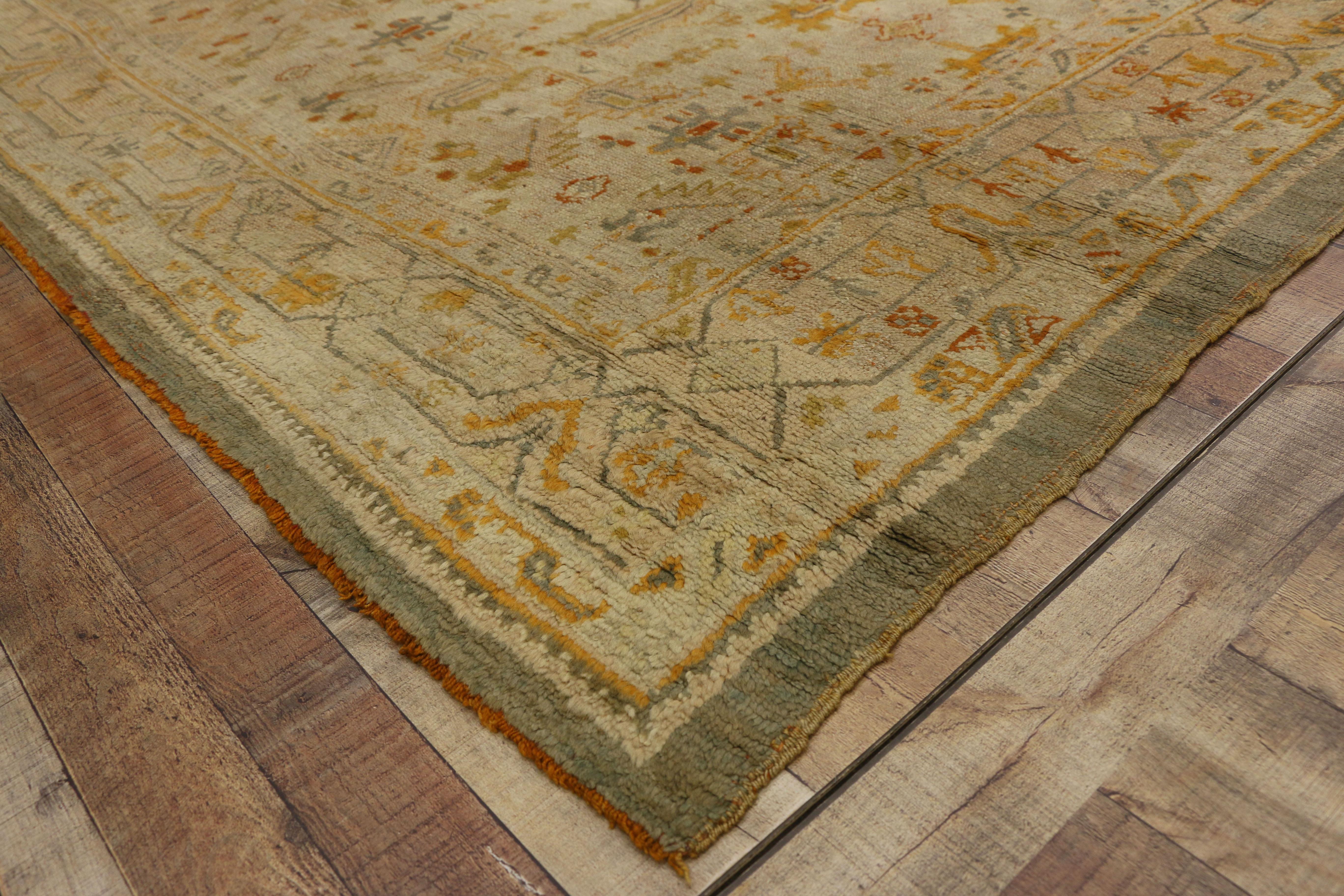 19th Century Antique Turkish Oushak Angora Wool Rug with Georgian Chippendale Style For Sale